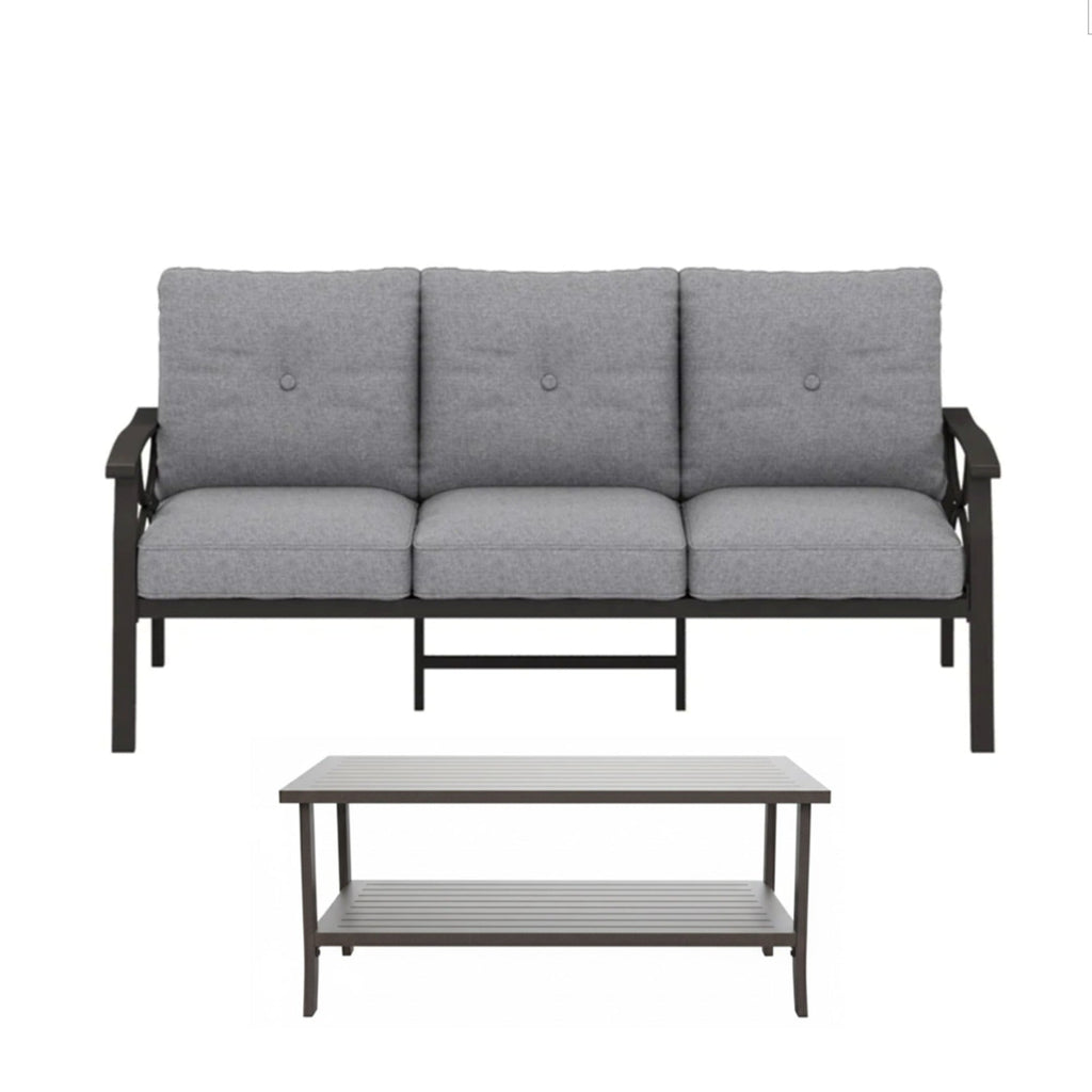 Outdoor Patio Set Steel 5 Piece Khaki Gray Cushions