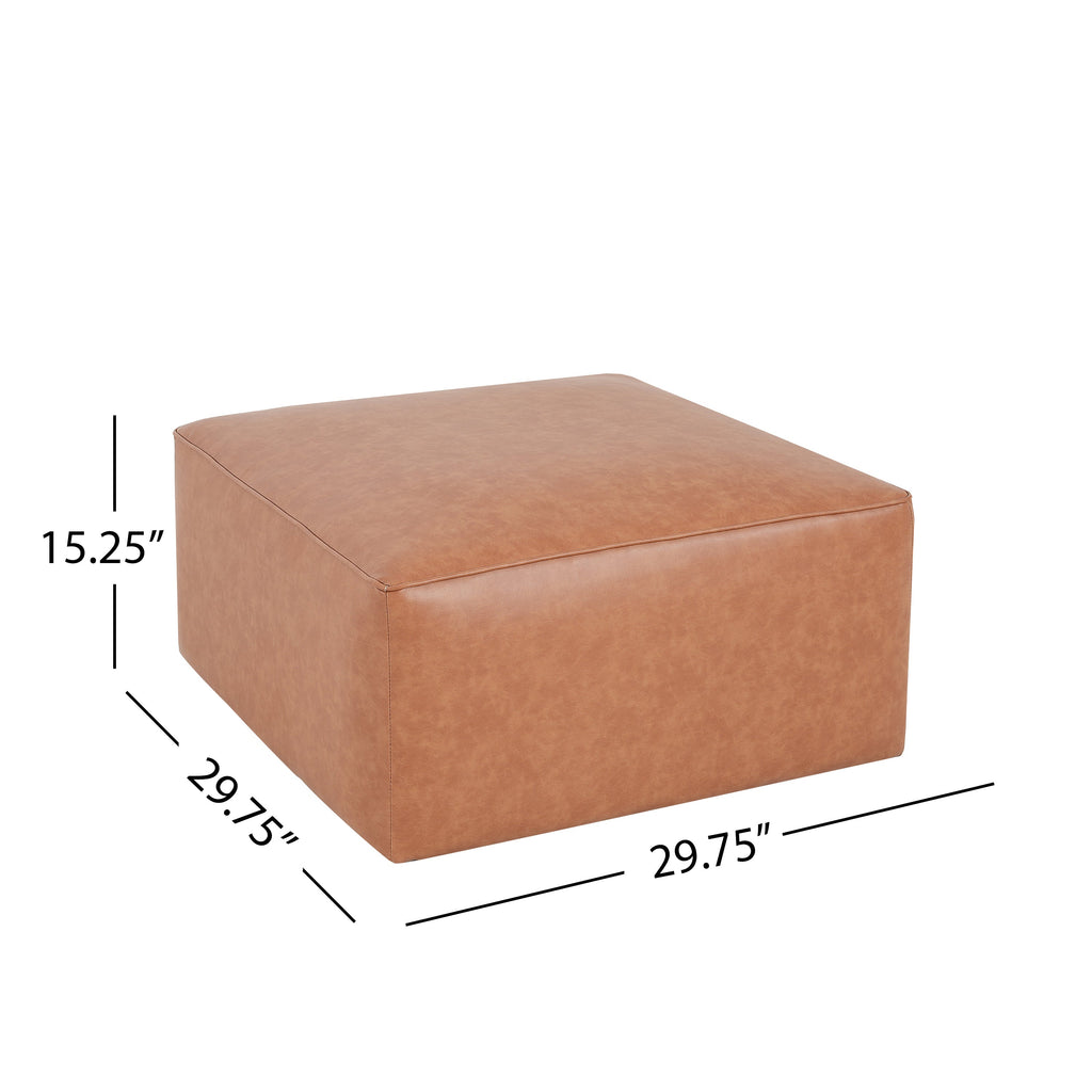 Upholstered Square PU Leather Ottoman Tan Brown 26.6x29.6x15.2
