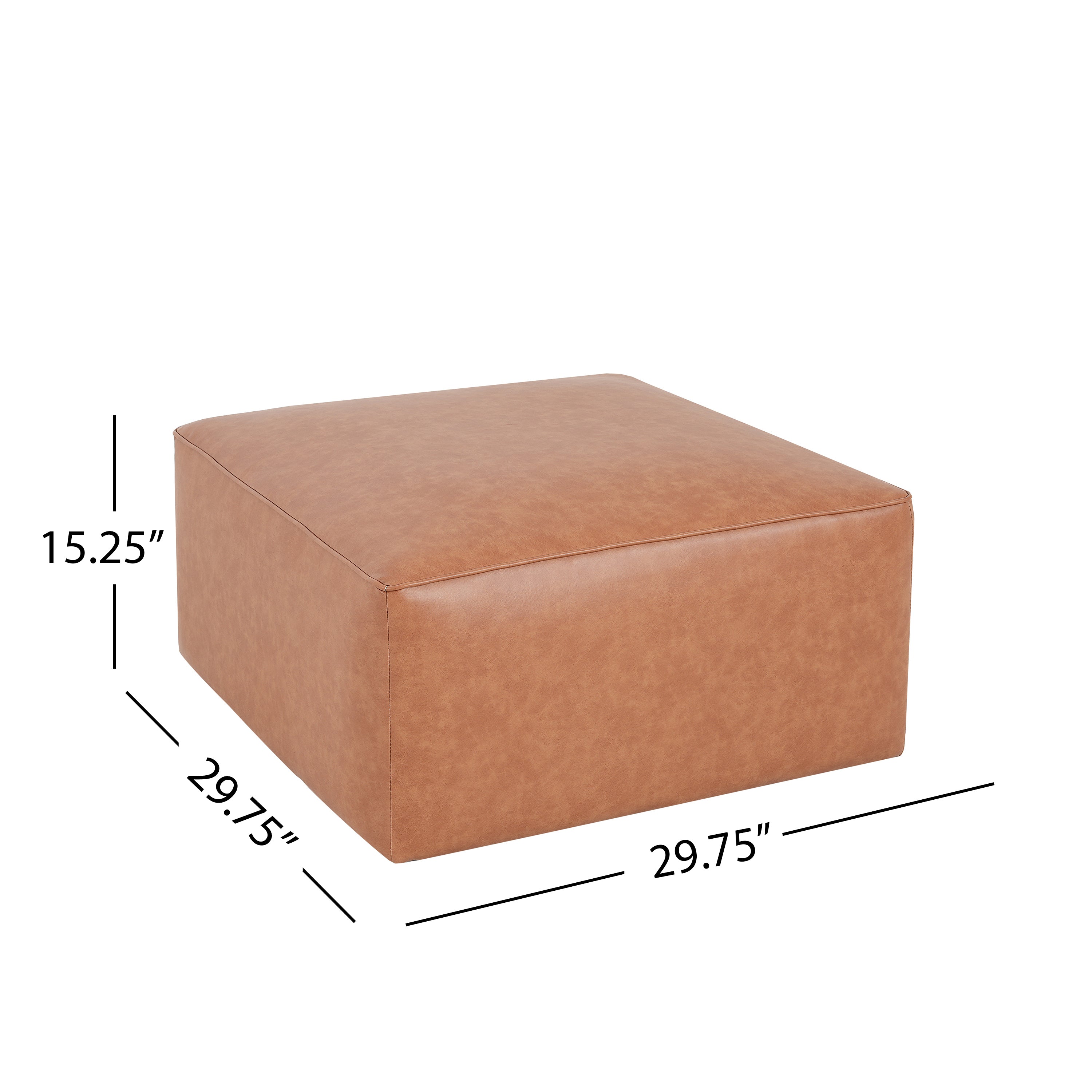 Upholstered Square PU Leather Ottoman Tan Brown 26.6x29.6x15.2
