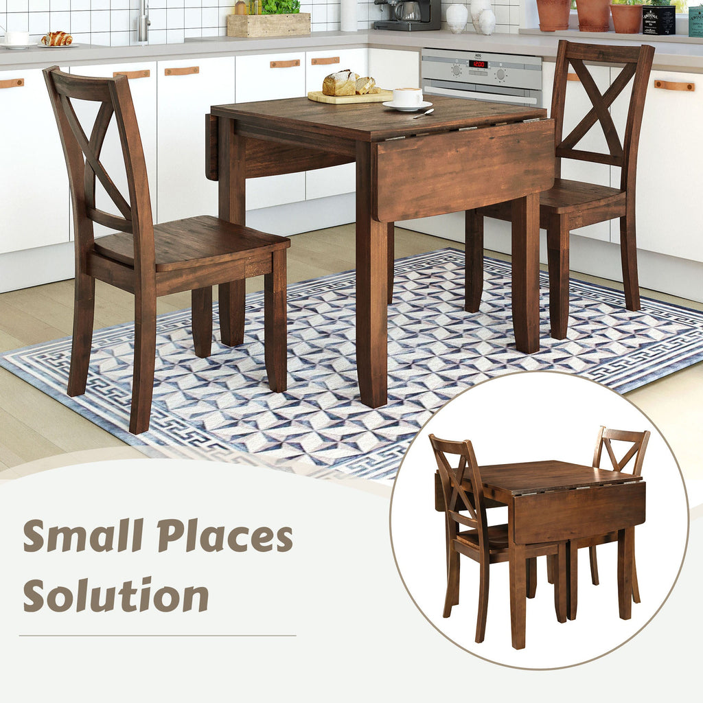 3-Piece Wood Drop Leaf Breakfast Nook Dining Table Set Walnut