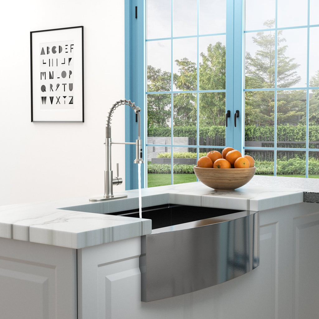 21-Inch Commercial Kitchen Faucet Pull-Down Sprayhead Brushed Nickel