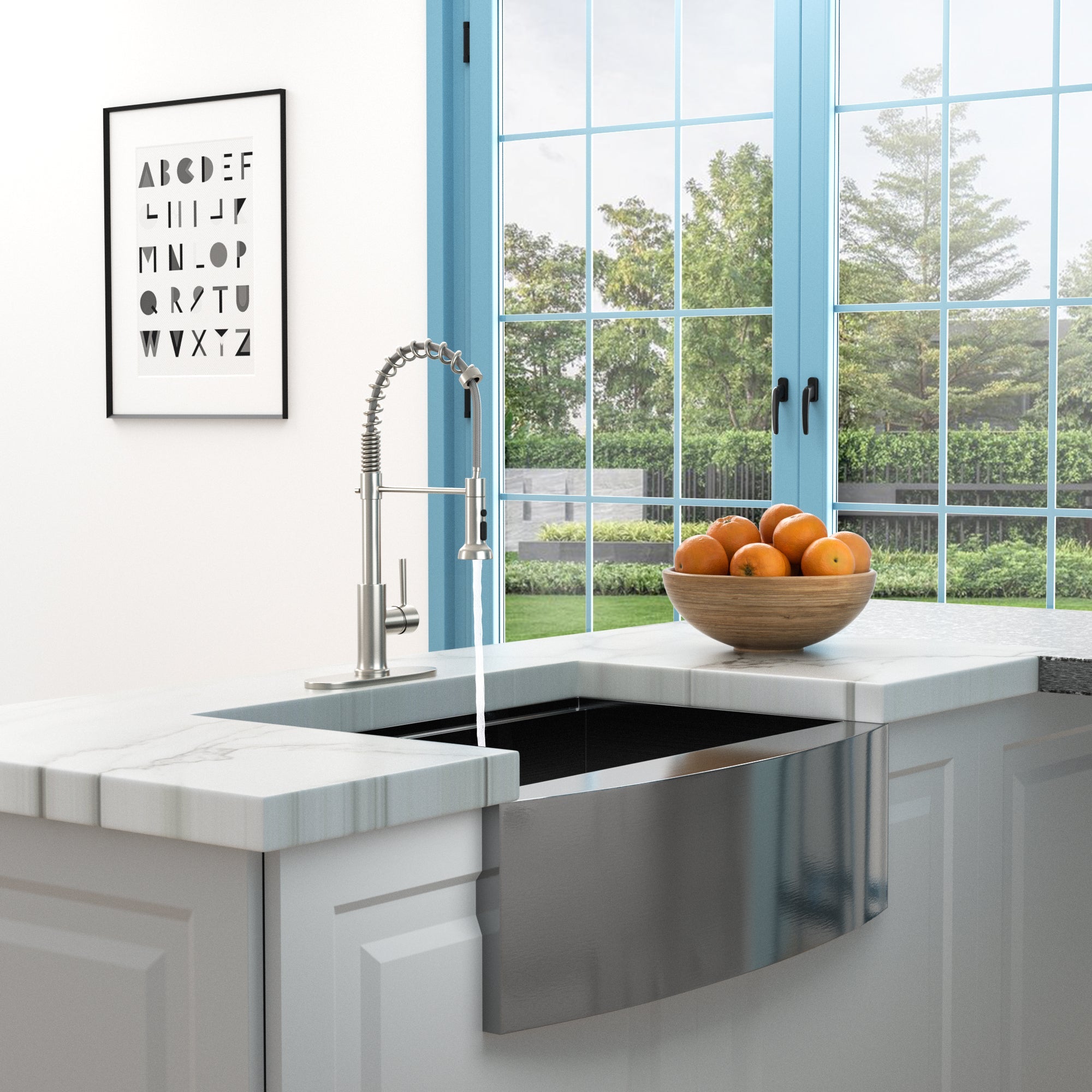 21-Inch Commercial Kitchen Faucet Pull-Down Sprayhead Brushed Nickel