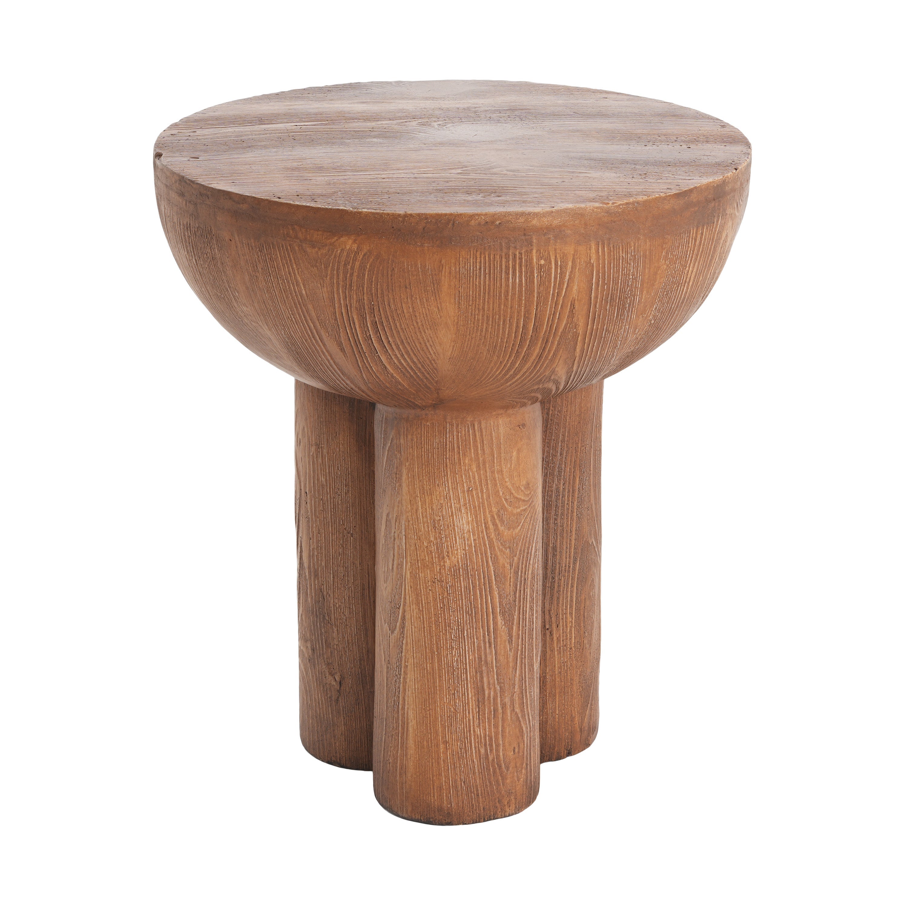 Iris Outdoor Round MGO Side Table Brown Wood-Grain Three-Leg