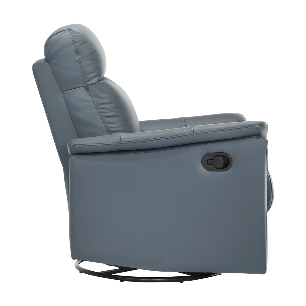 Blue Gray Leather Reclining Swivel Glider Chair