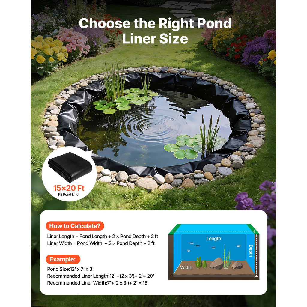 15x20 ft Pond Liner 14 Mil 3-Layer Reinforced PE Fish Koi