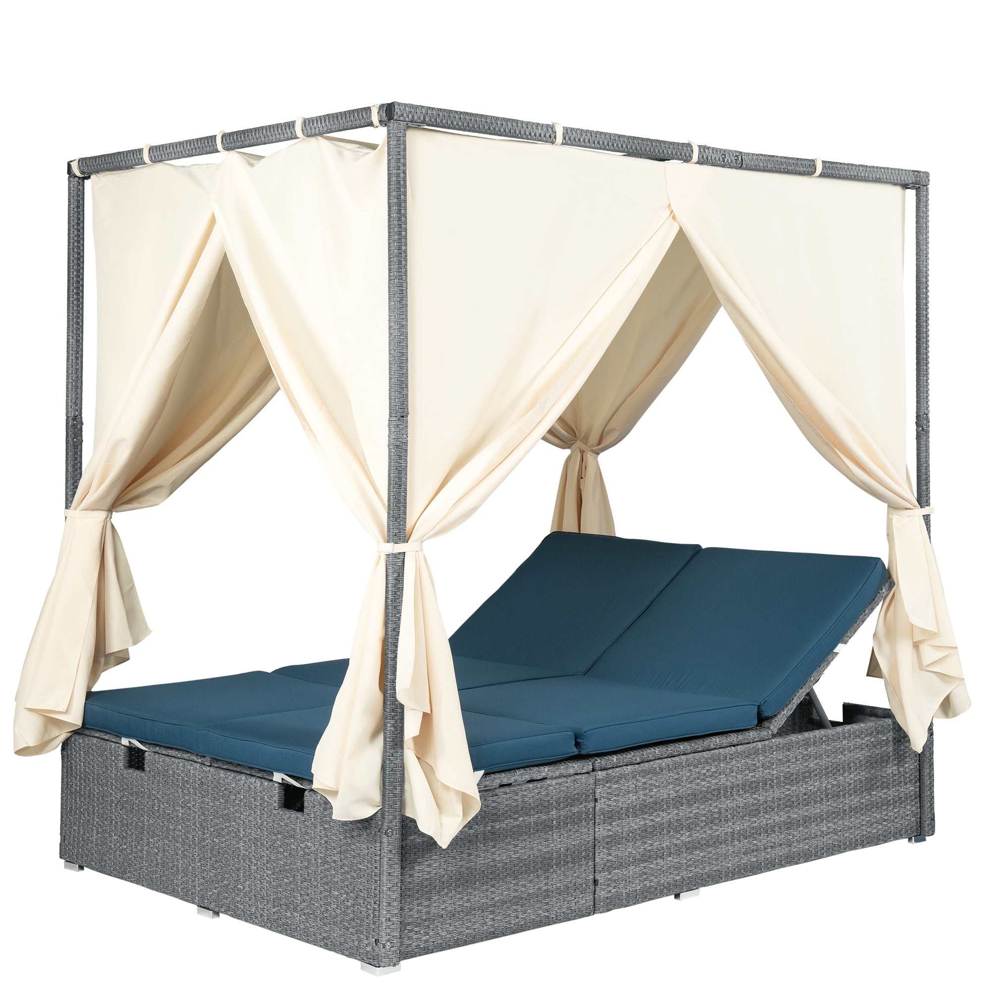 Adjustable Outdoor Sun Lounger with Canopy & Removable Cushion