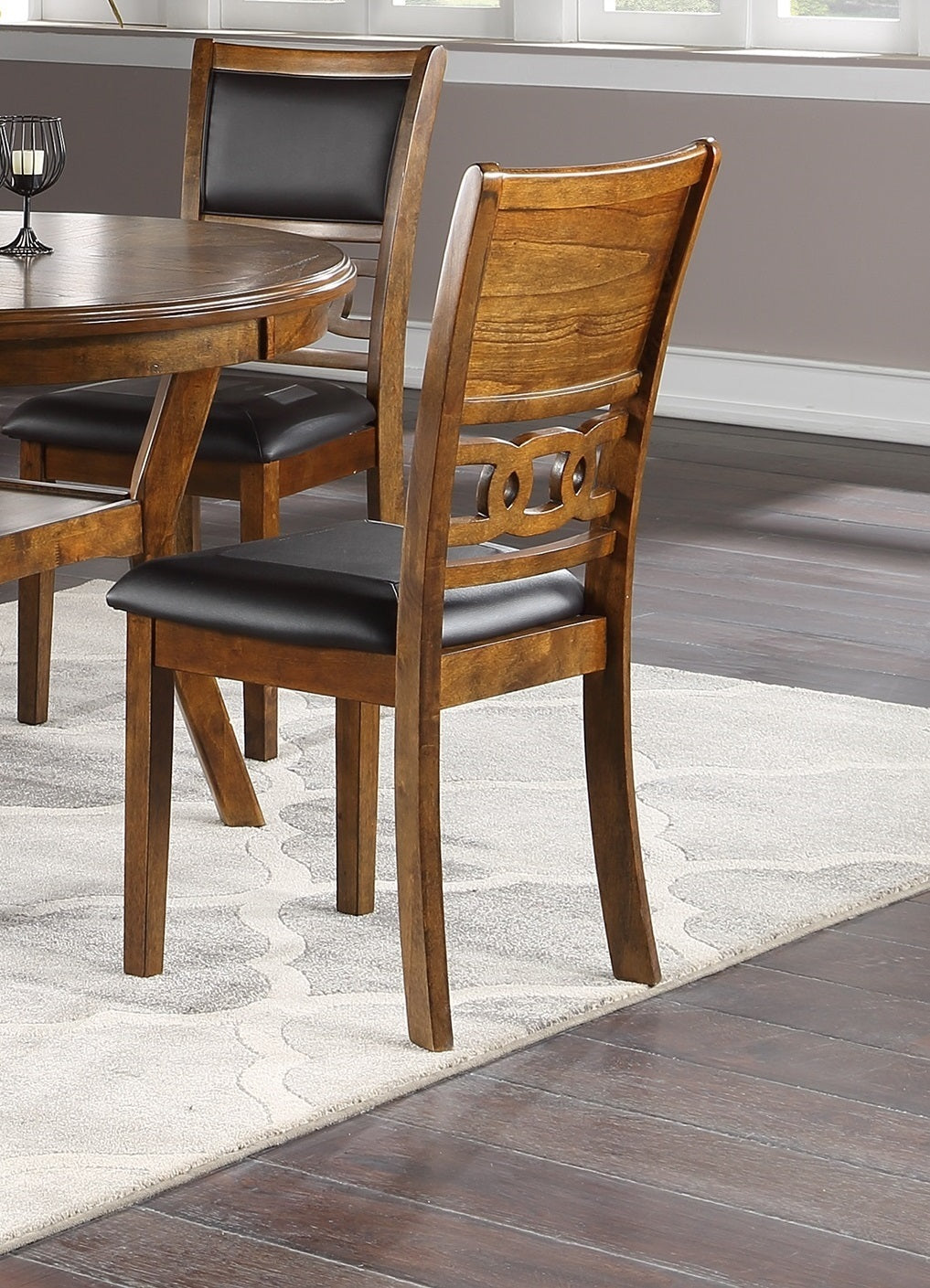 Contemporary 5pc Round Dining Set Walnut Rubberwood