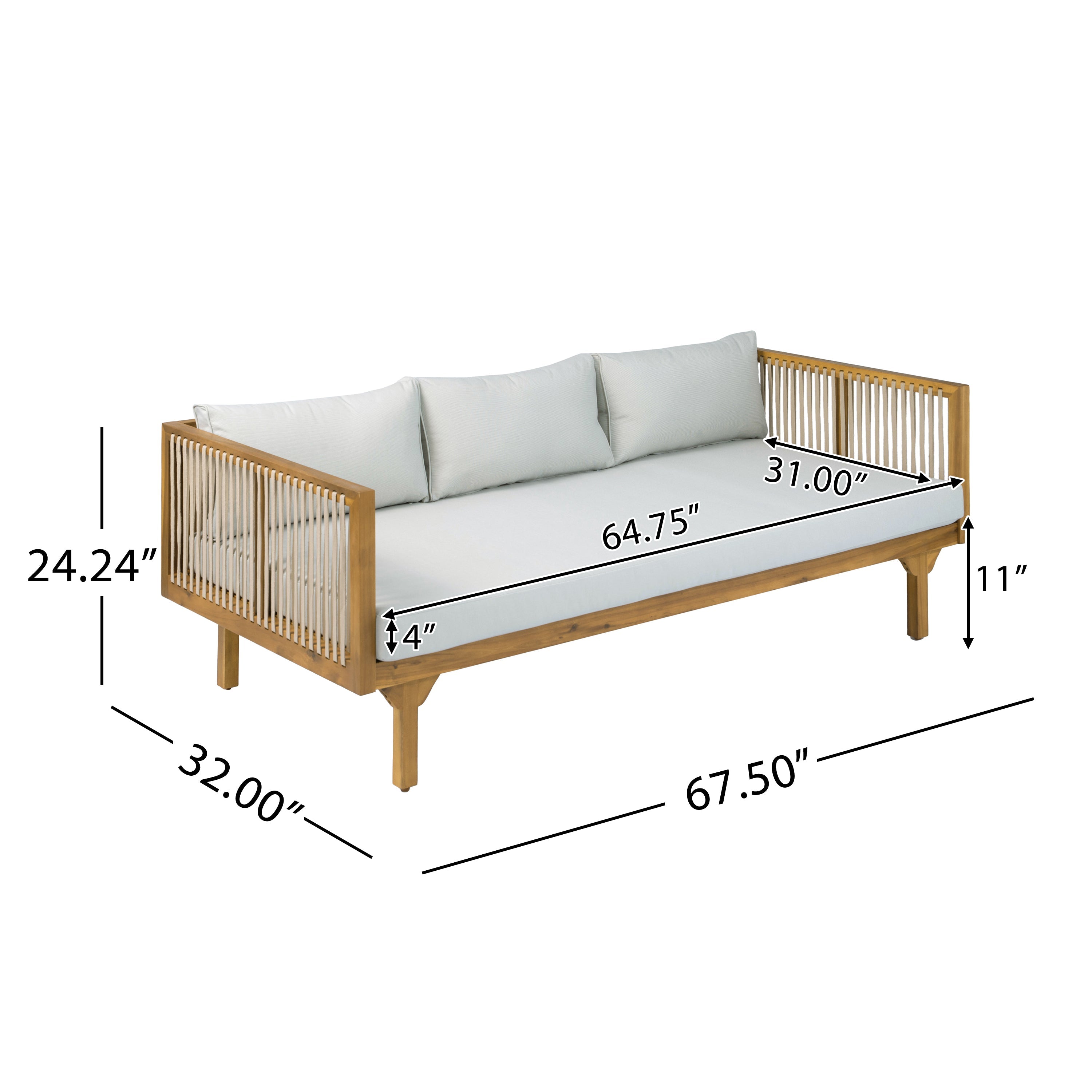 Outdoor Daybed Set Acacia Wood Rope 3 Seater Chaise Lounge