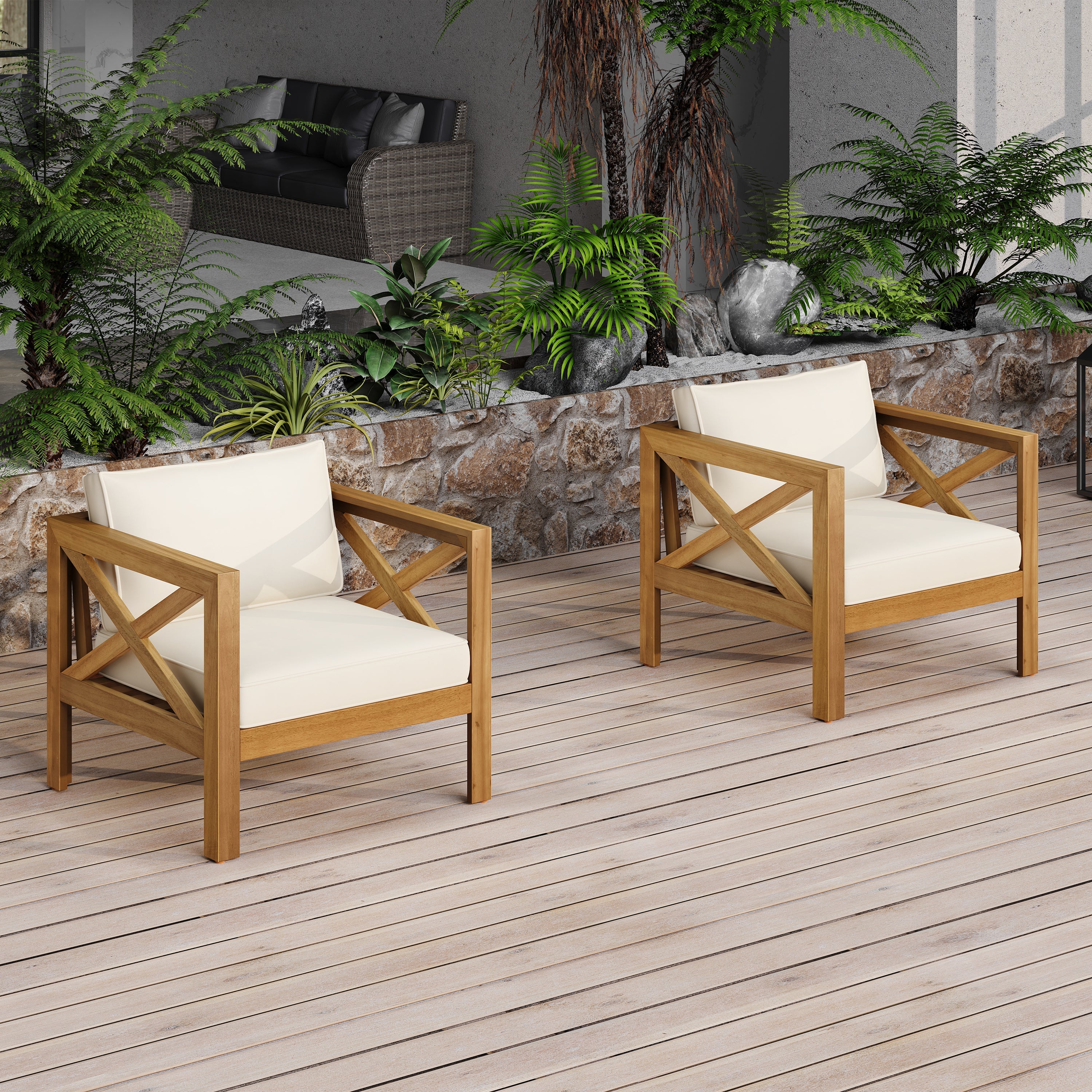 3 Piece Outdoor Conversation Set Acacia Wood Teak