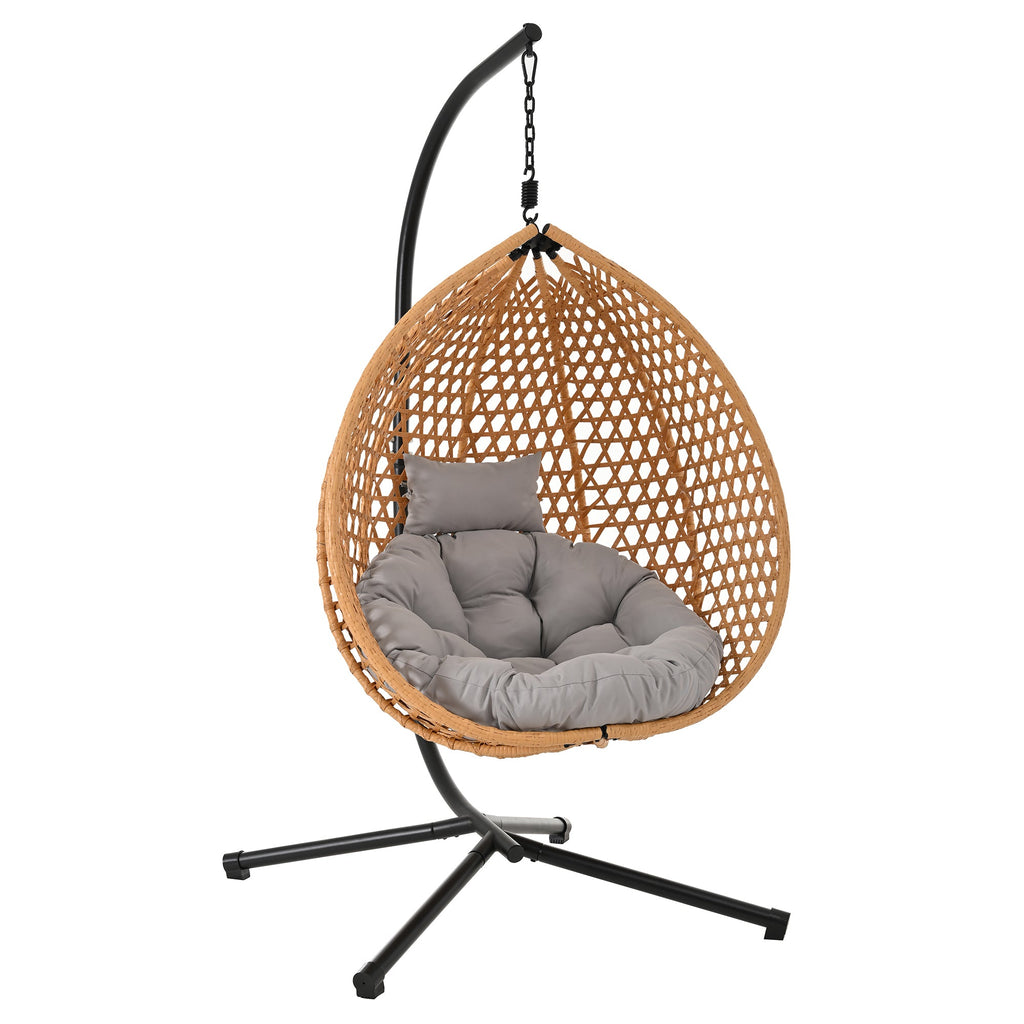 Rattan Hanging Egg Chair with Stand and Cushion