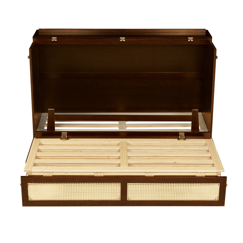 Queen Size Pine Wood Murphy Bed with Storage Drawer