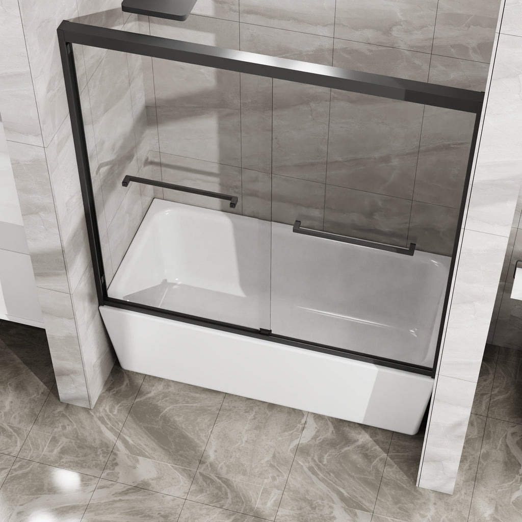 Double Sliding Bathtub Shower Door with SGCC Clear Tempered Glass, Matte Blac