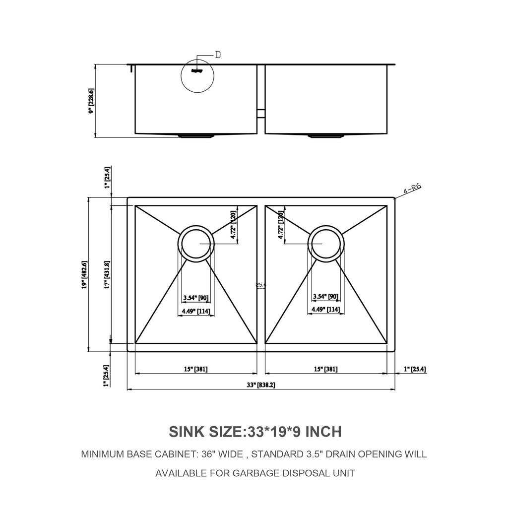 Brushed Nickel Undermount Double Bowl Kitchen Sink 33x19 16 Gauge