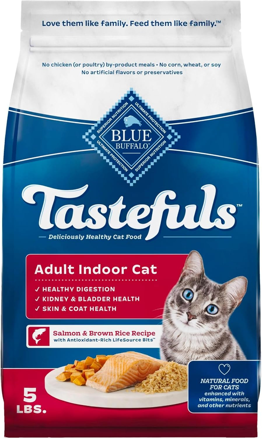 Blue Buffalo Tastefuls Natural Dry Food for Adult Indoor Cats, Chicken & Brown Rice Recipe, 15-Lb. Bag