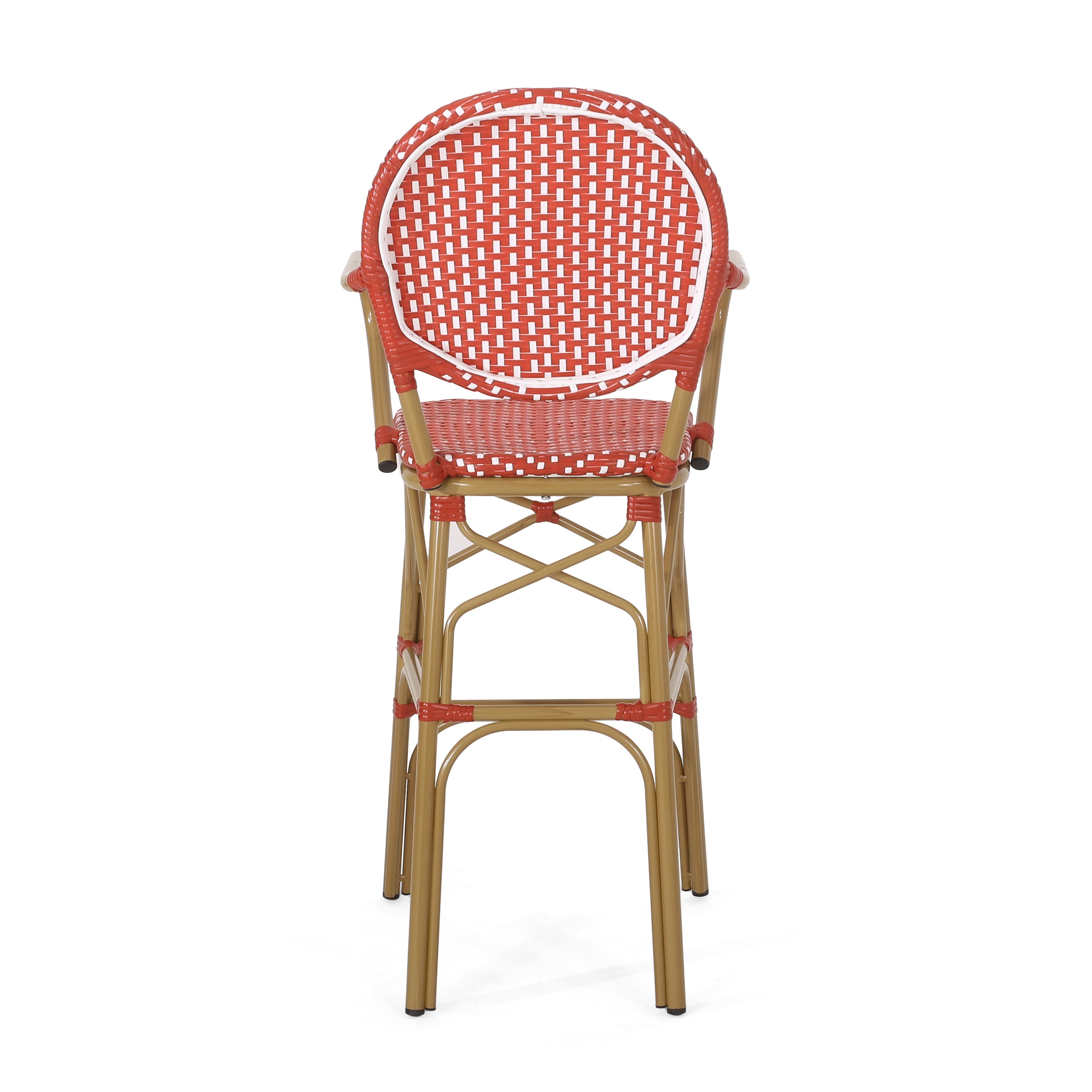 Outdoor Wicker Aluminum Barstool Set of 2, 29.5", Red