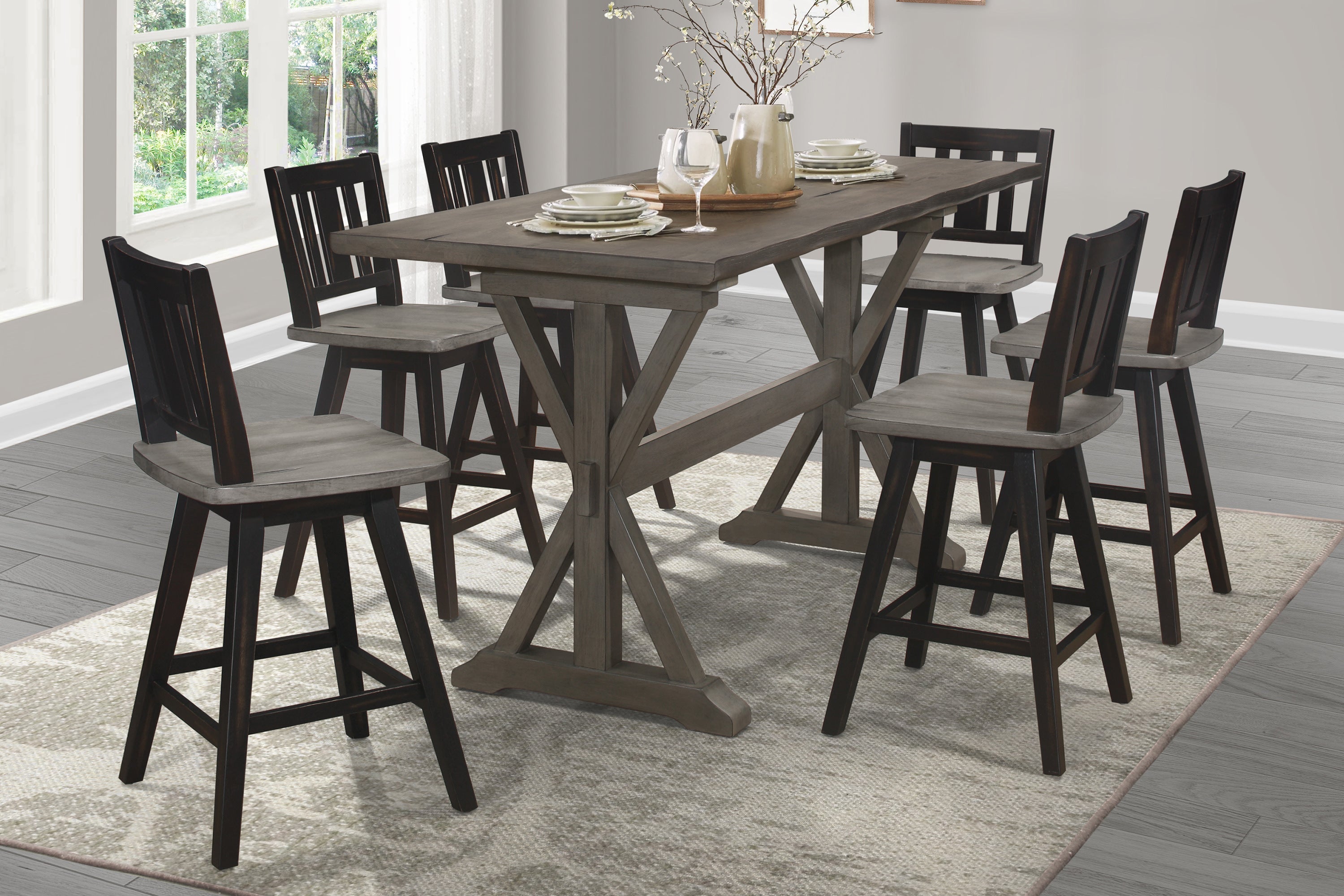 Distressed Gray Counter Height Dining Table Rubberwood