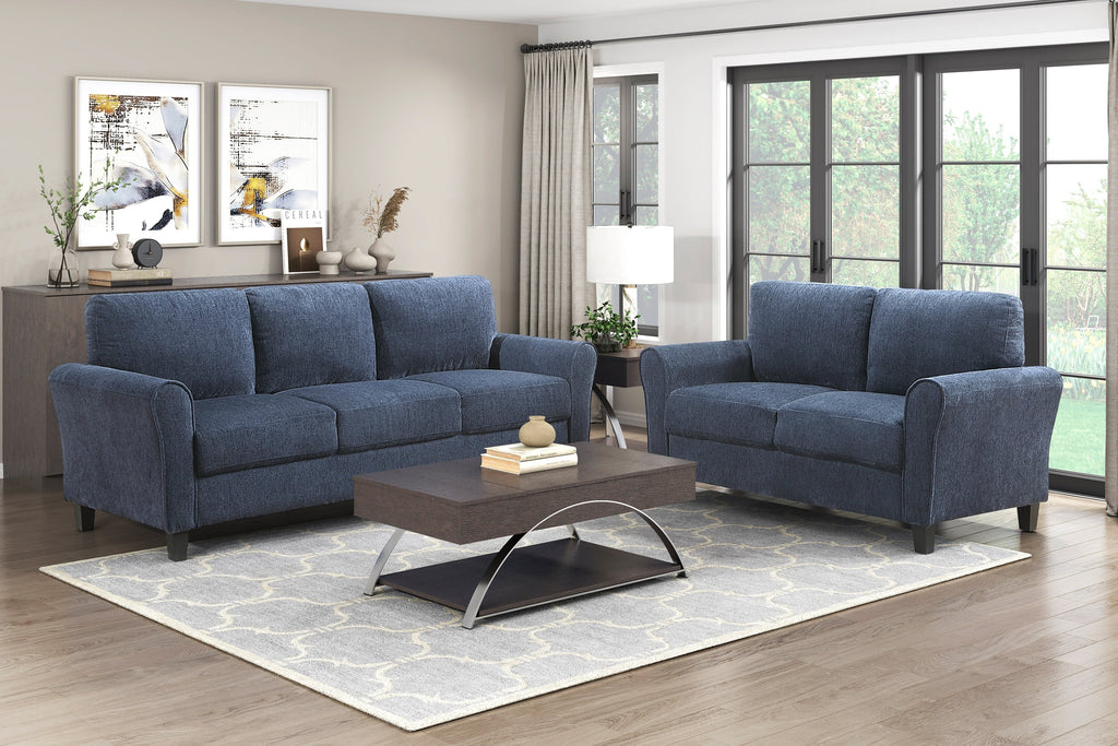 Blue Chenille 2-Seater Love Seat Plush Foam Padded Coils