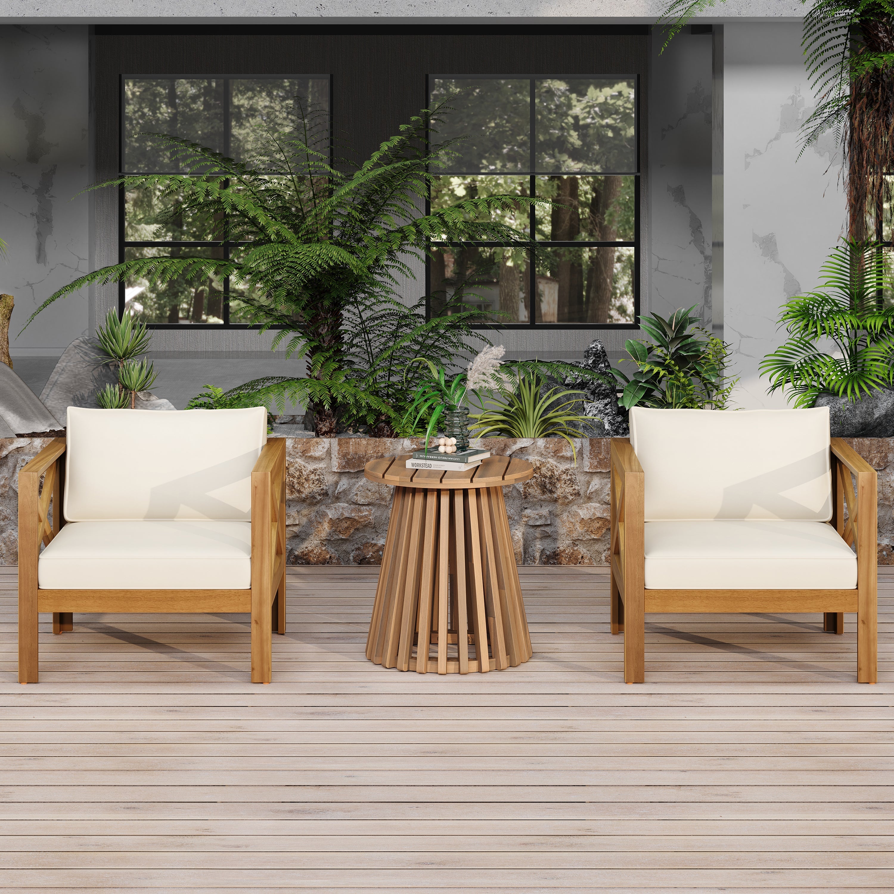3 Piece Outdoor Conversation Set Acacia Wood Teak