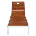 Outdoor Chaise Lounge Acacia Wood Steel Frame White Brown 78.7