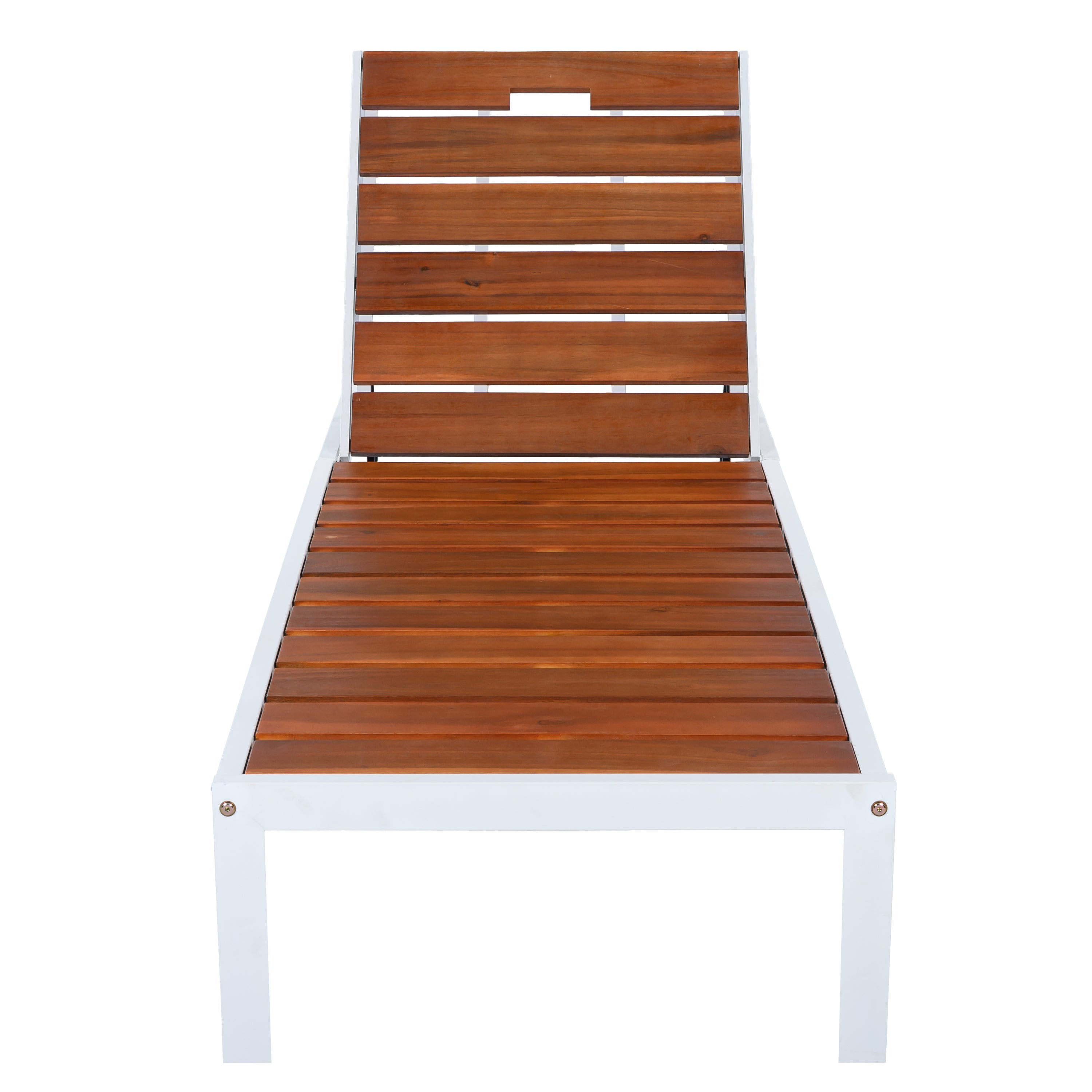 Outdoor Chaise Lounge Acacia Wood Steel Frame White Brown 78.7