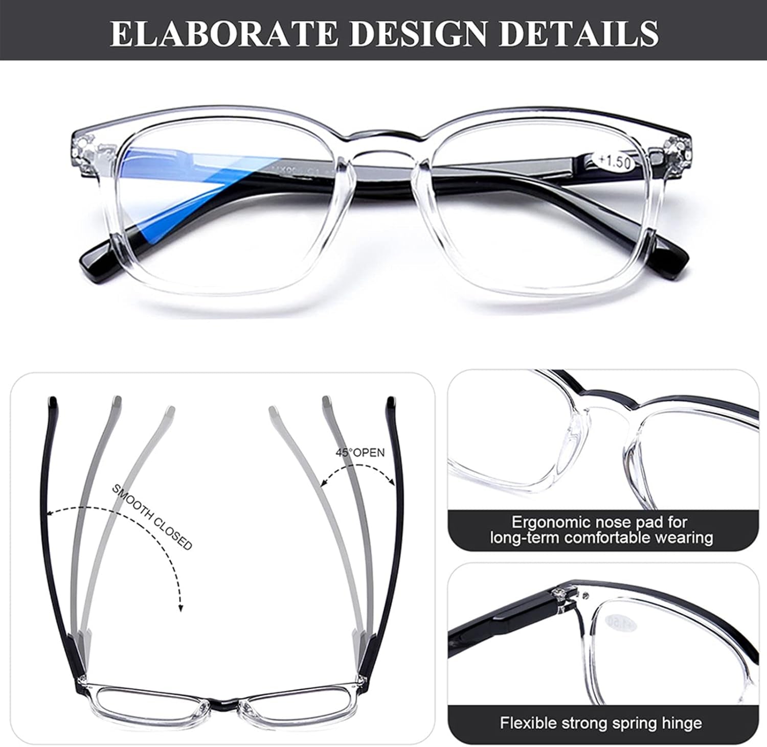 Blue Light Reading Glasses 4 Pack Anti Glare Computer Readers Men Women
