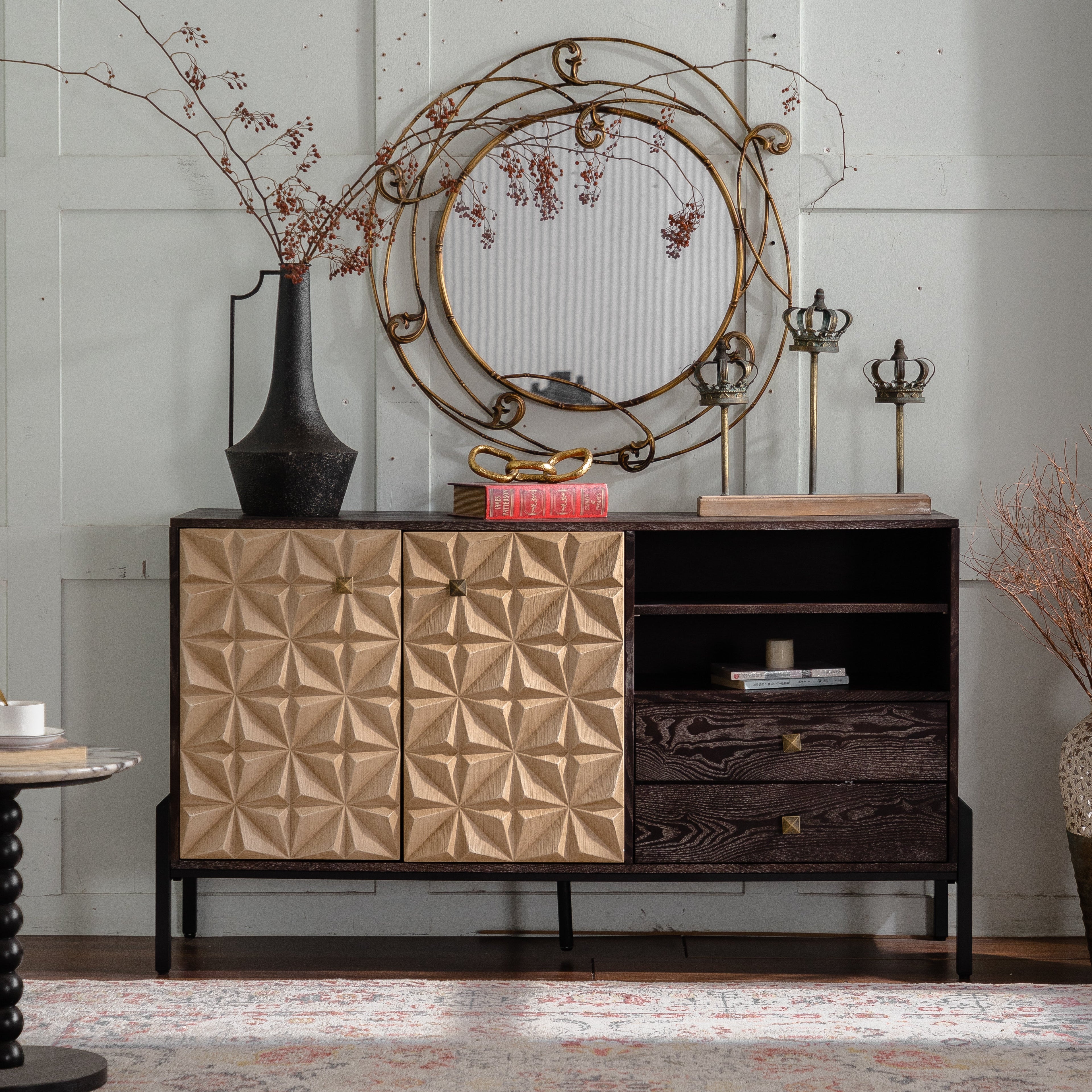 56.3" Mid-Century Modern Sideboard Cabinet - Wood & MDF