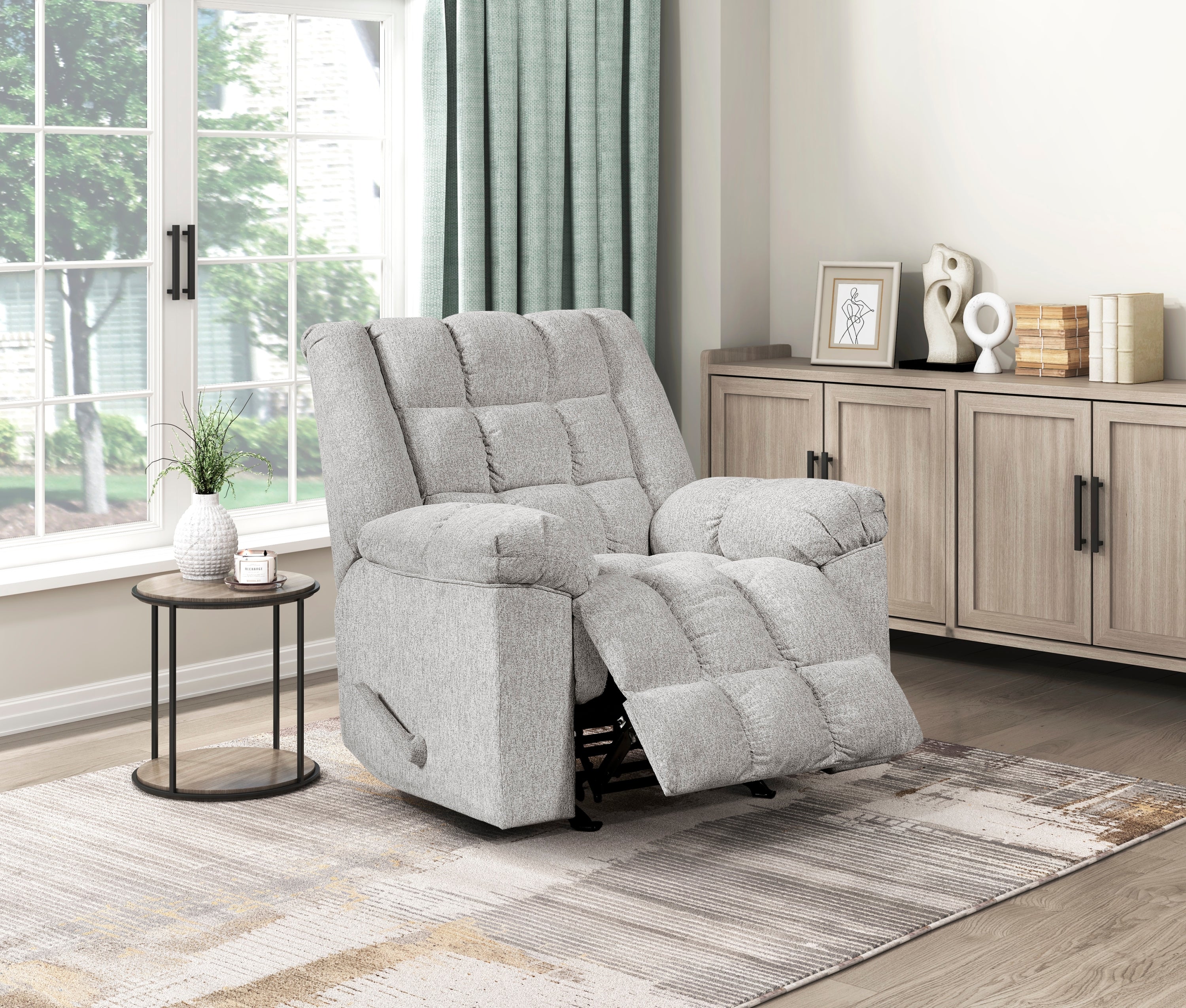 Light Gray Chenille Rocking Recliner Chair