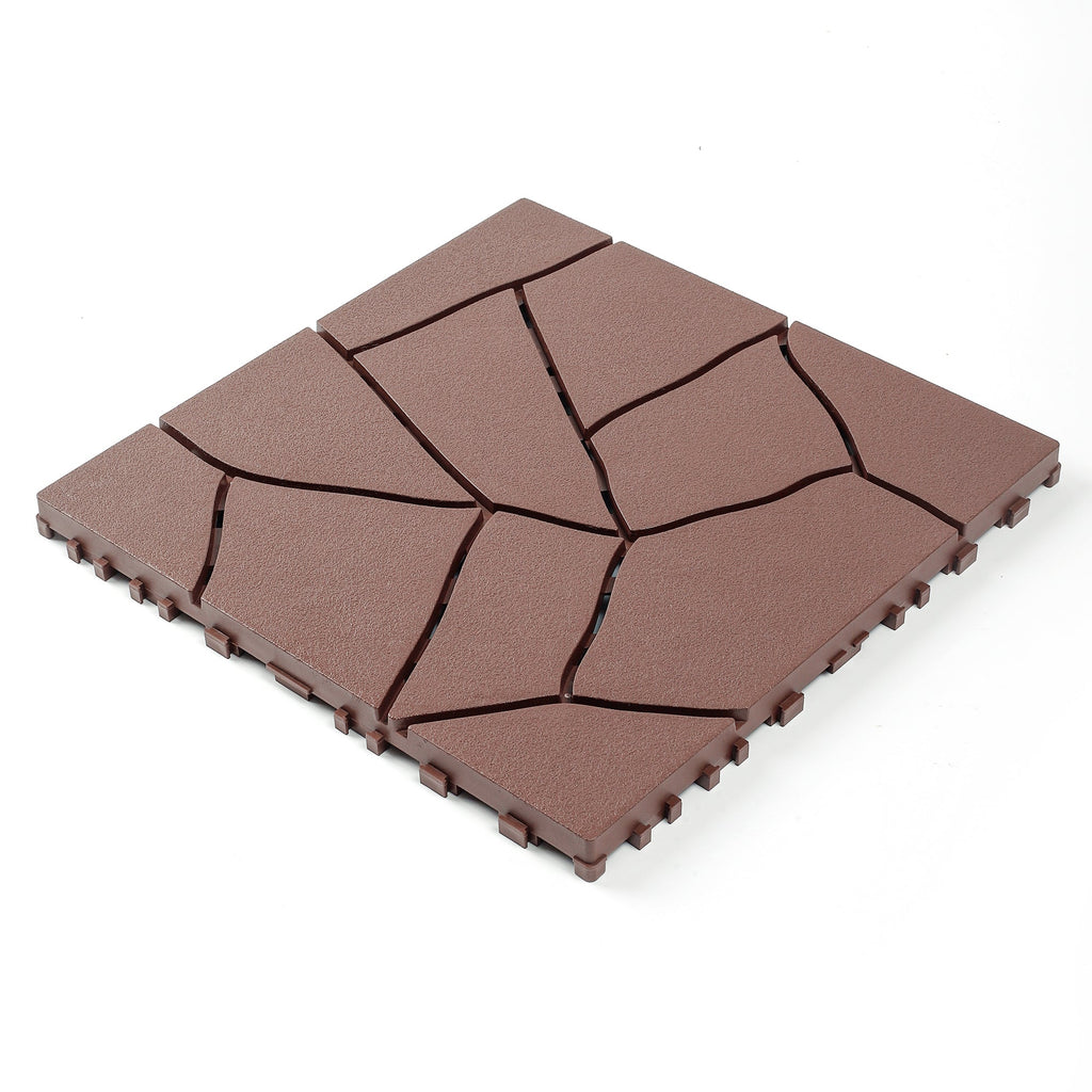12' Patio Deck Interlocking Tiles Stone Style Red Brown 44pc