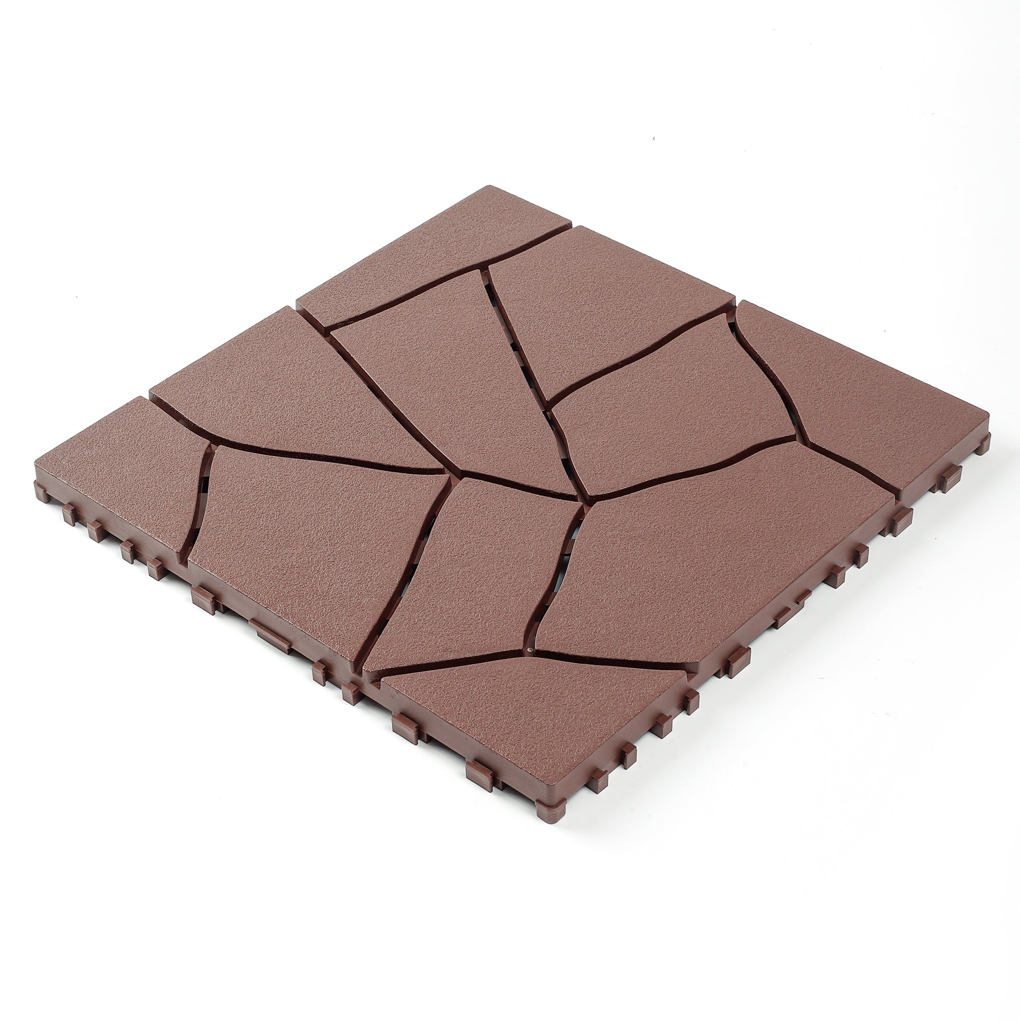 12' Patio Deck Interlocking Tiles Stone Style Red Brown 44pc