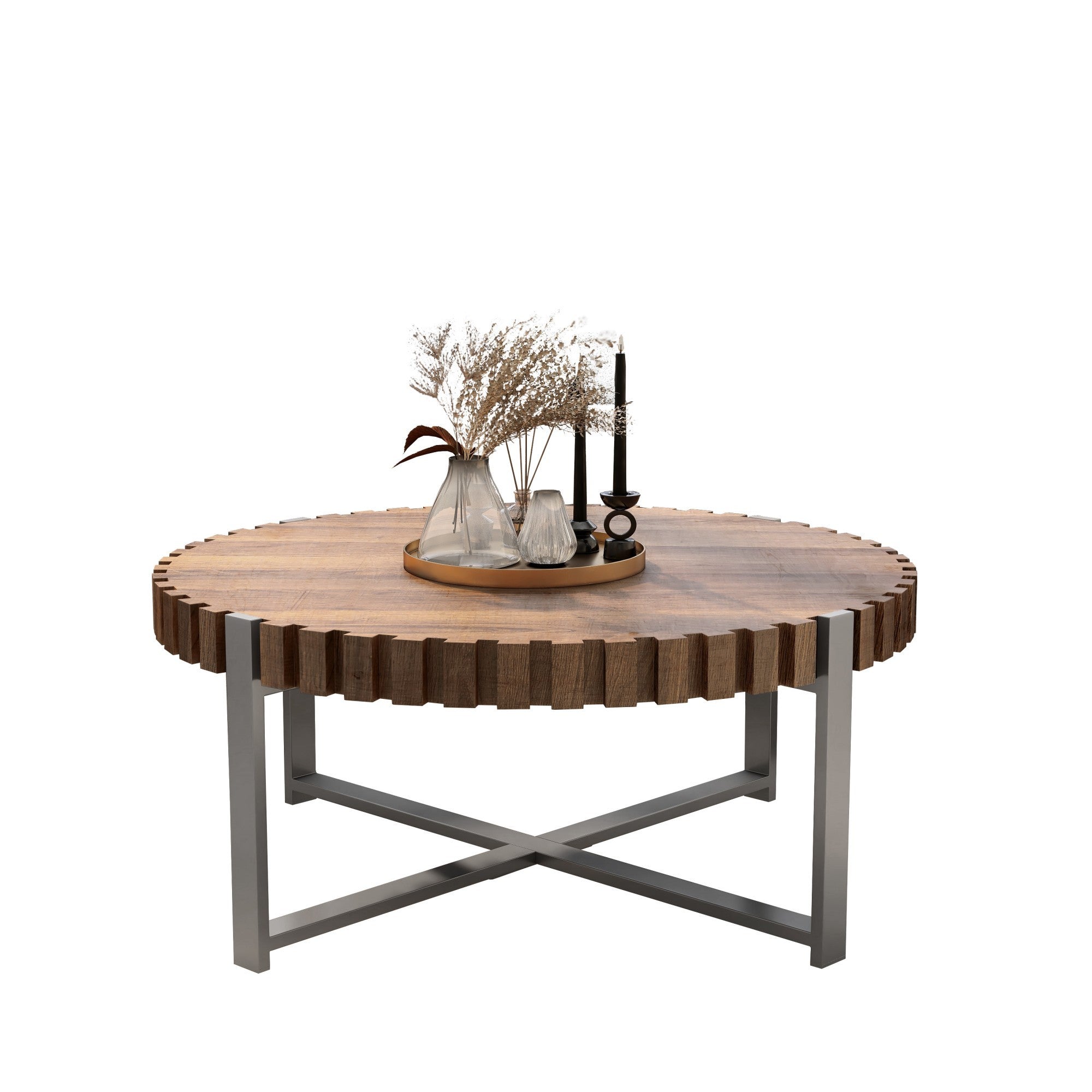 Felief 31.4" Modern Wooden Drum Coffee Table