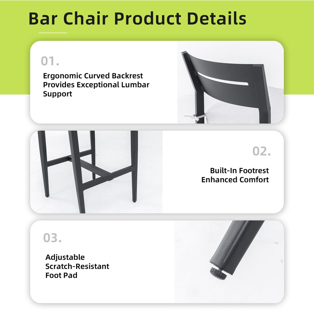 Outdoor Bar Stools Set of 2 Aluminum Patio Chairs Backrest