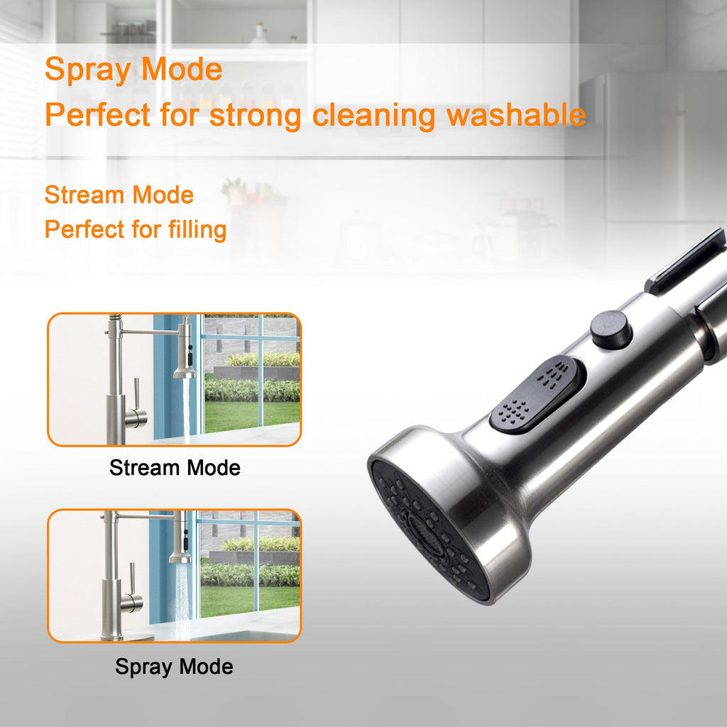 21-Inch Commercial Kitchen Faucet Pull-Down Sprayhead Brushed Nickel