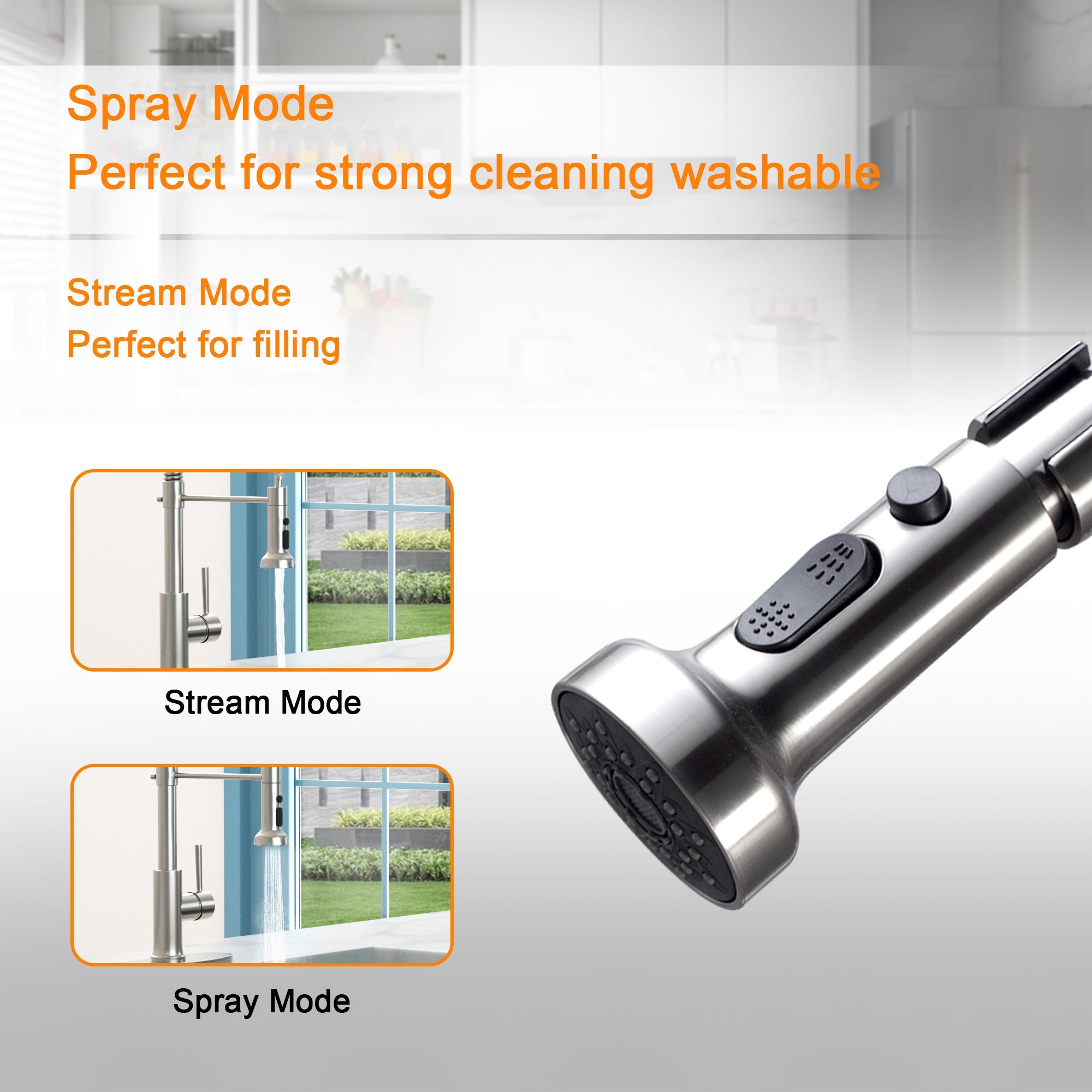 21-Inch Commercial Kitchen Faucet Pull-Down Sprayhead Brushed Nickel