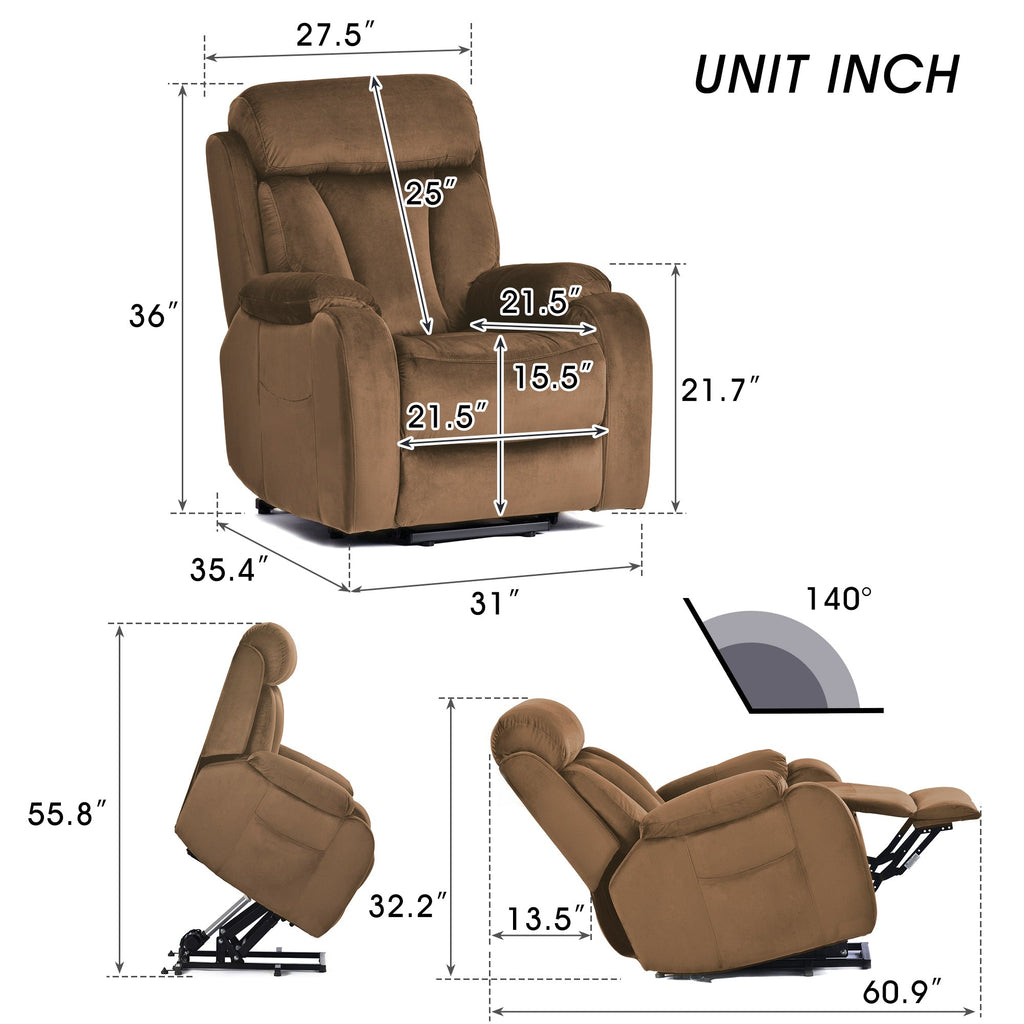 Lift Chair Recliner Power Recline Brown Cashmere for Elderly