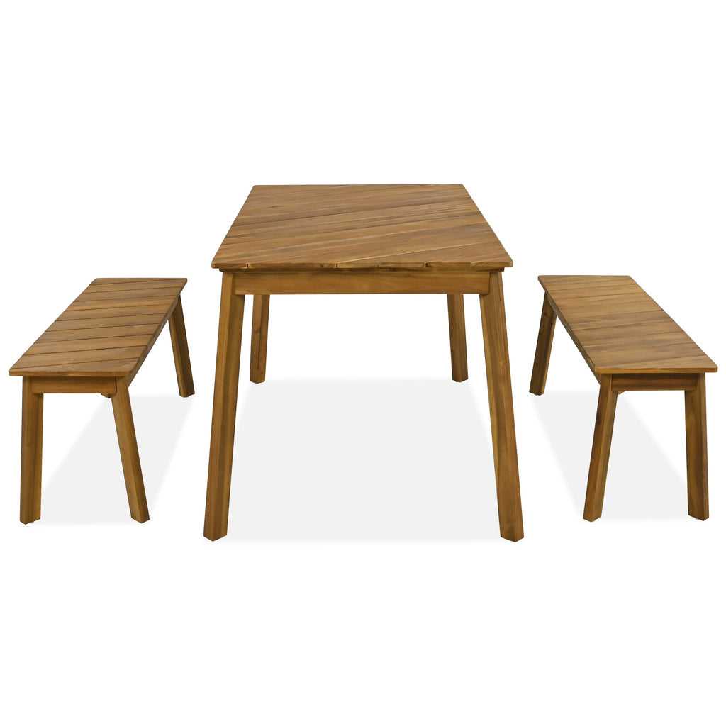 Acacia Wood 3-Piece Dining Set with Table and Bench
