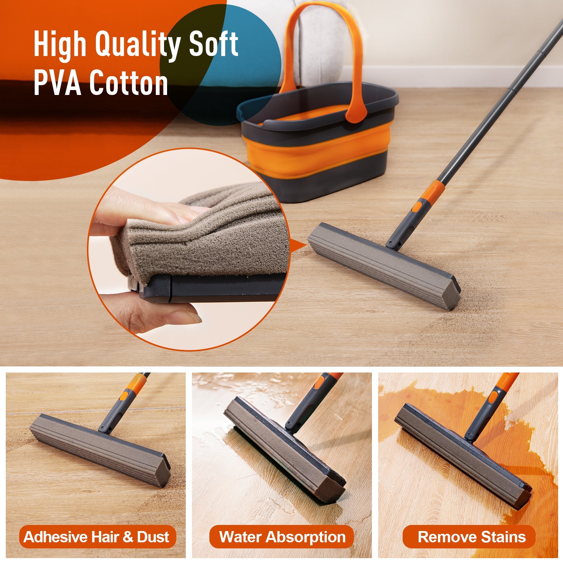 Sponge Mop and Collapsible Bucket Floor Cleaning Kit