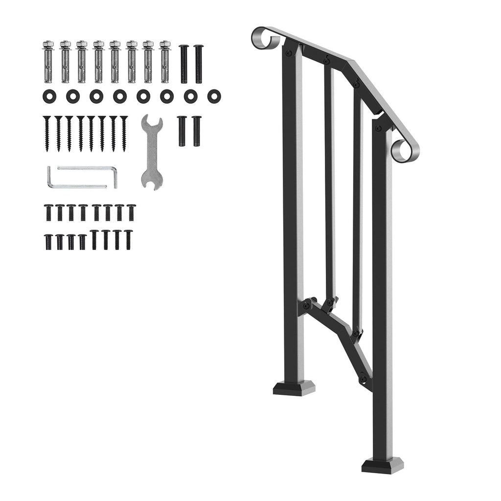 1-2 Step Handrail for Outdoor Porch Deck Seniors Black Arch