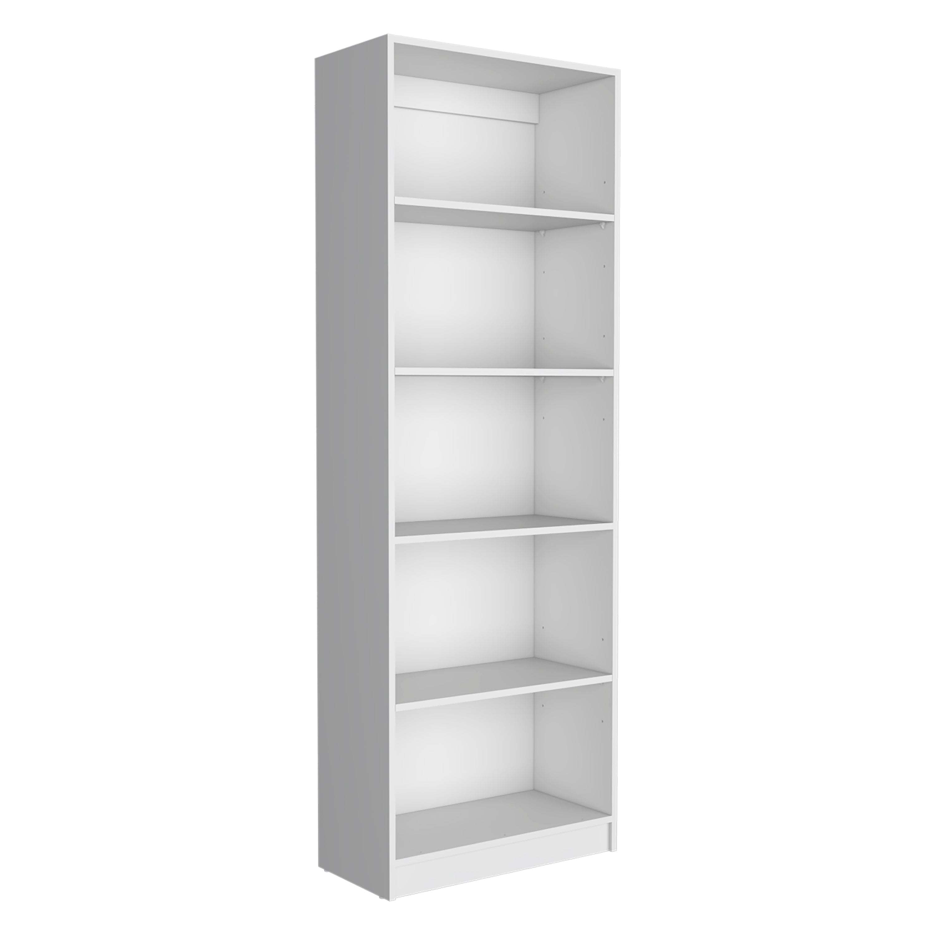 White 4-Shelf Bookcase with Multi-Tiered Storage for Office