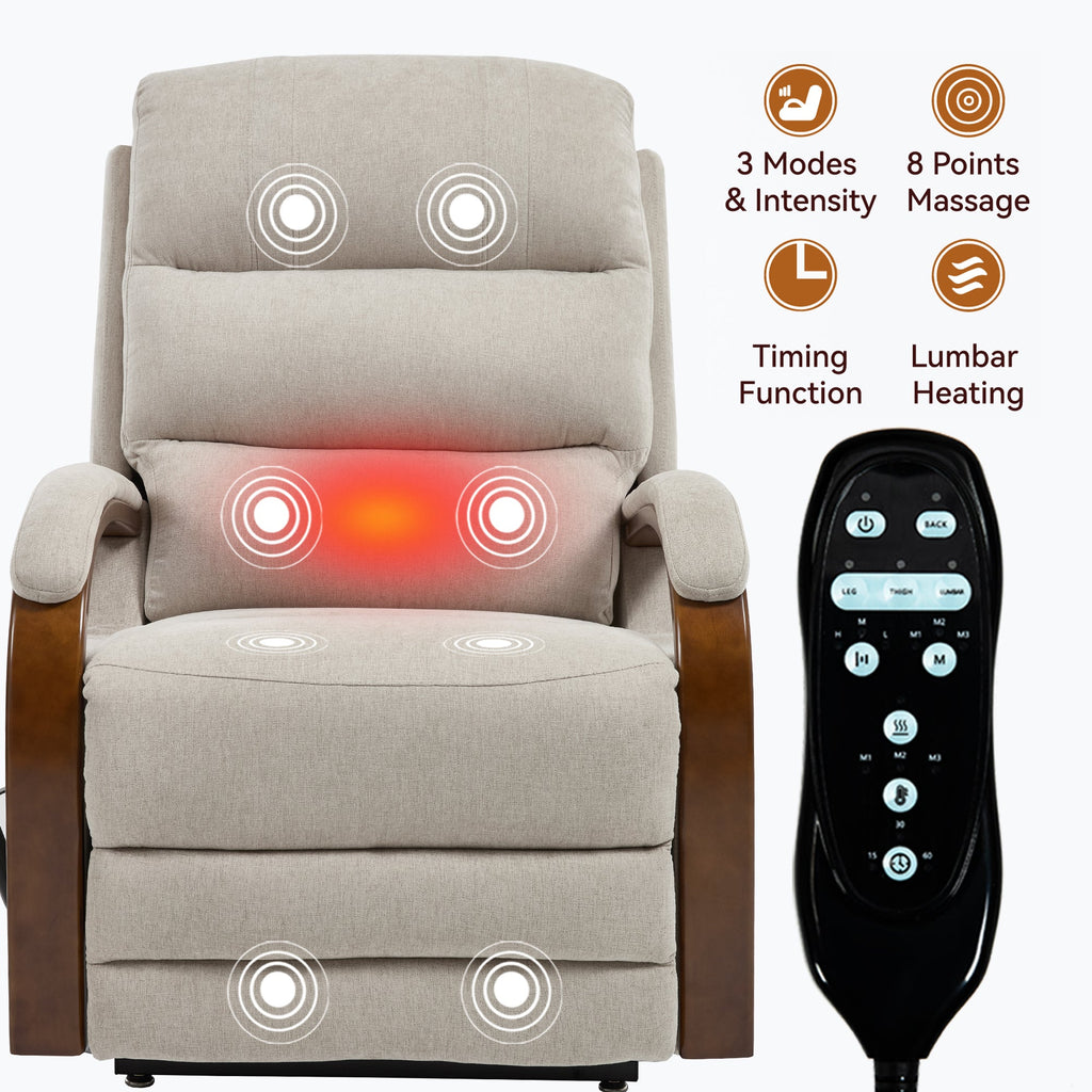 Power Beige Chenille Lift Recliner Chair Dual Motor 350 LBS