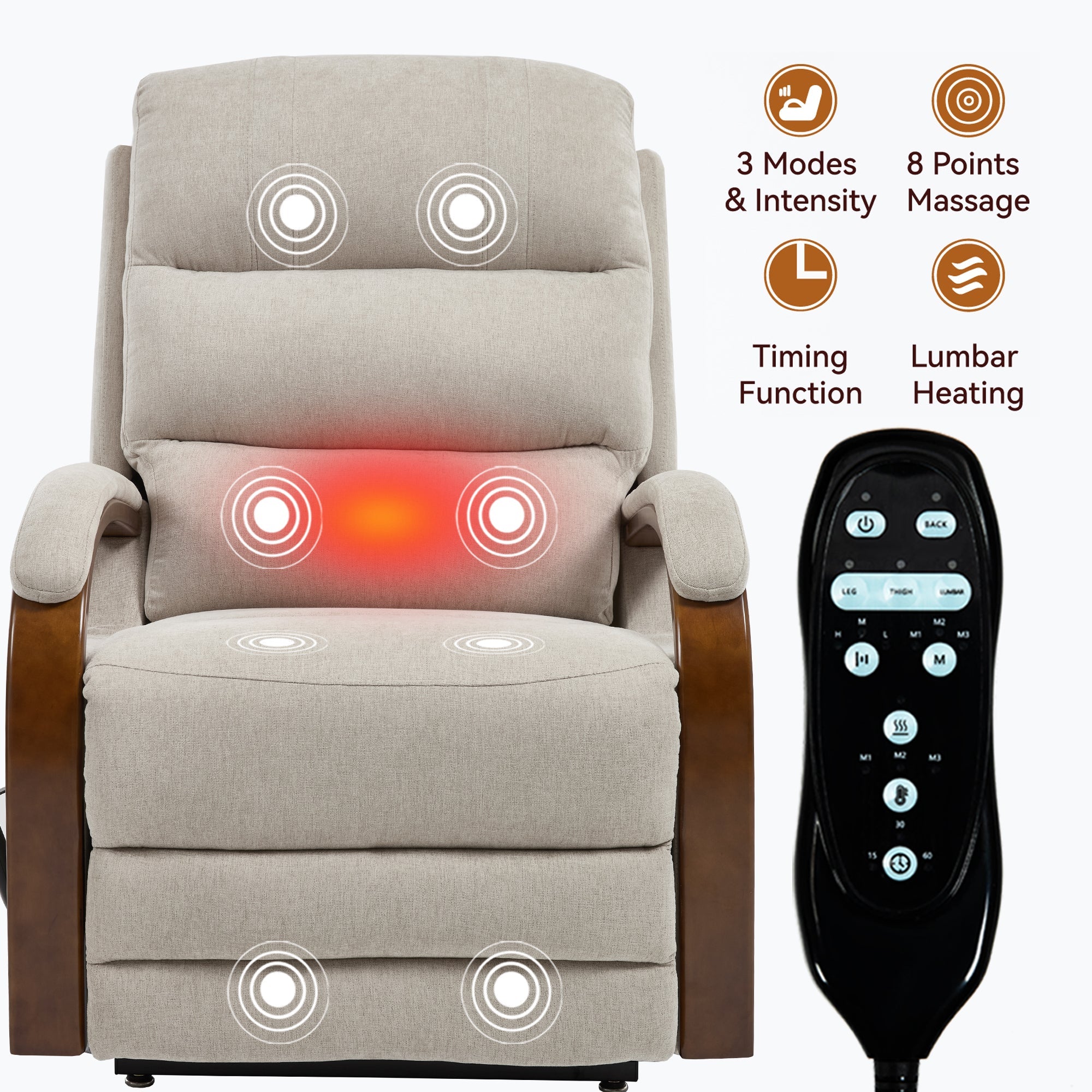 Power Beige Chenille Lift Recliner Chair Dual Motor 350 LBS