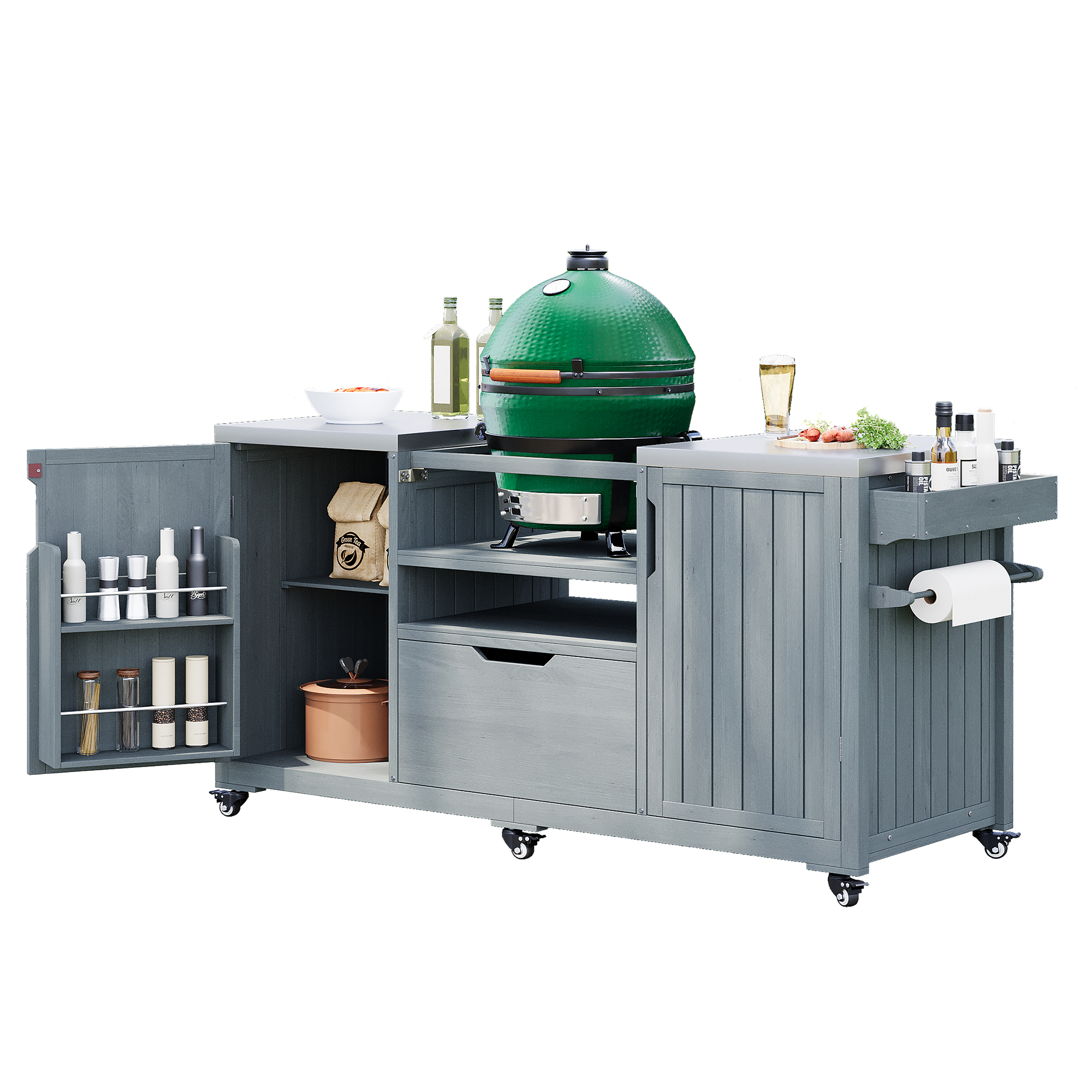 Outdoor Grill Island Cart 66.5" Stainless Steel Tabletop