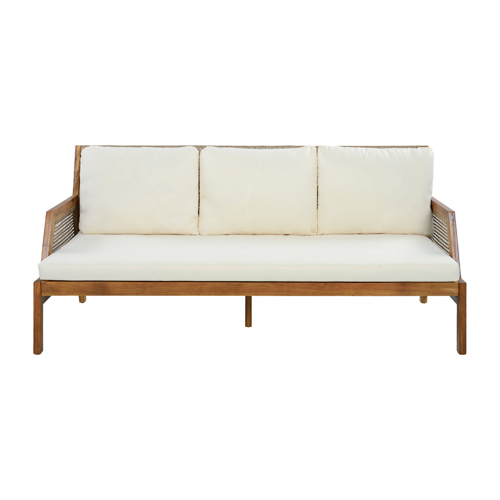 4 Piece Acacia Wood Patio Sectional Sofa Set with Coffee Table