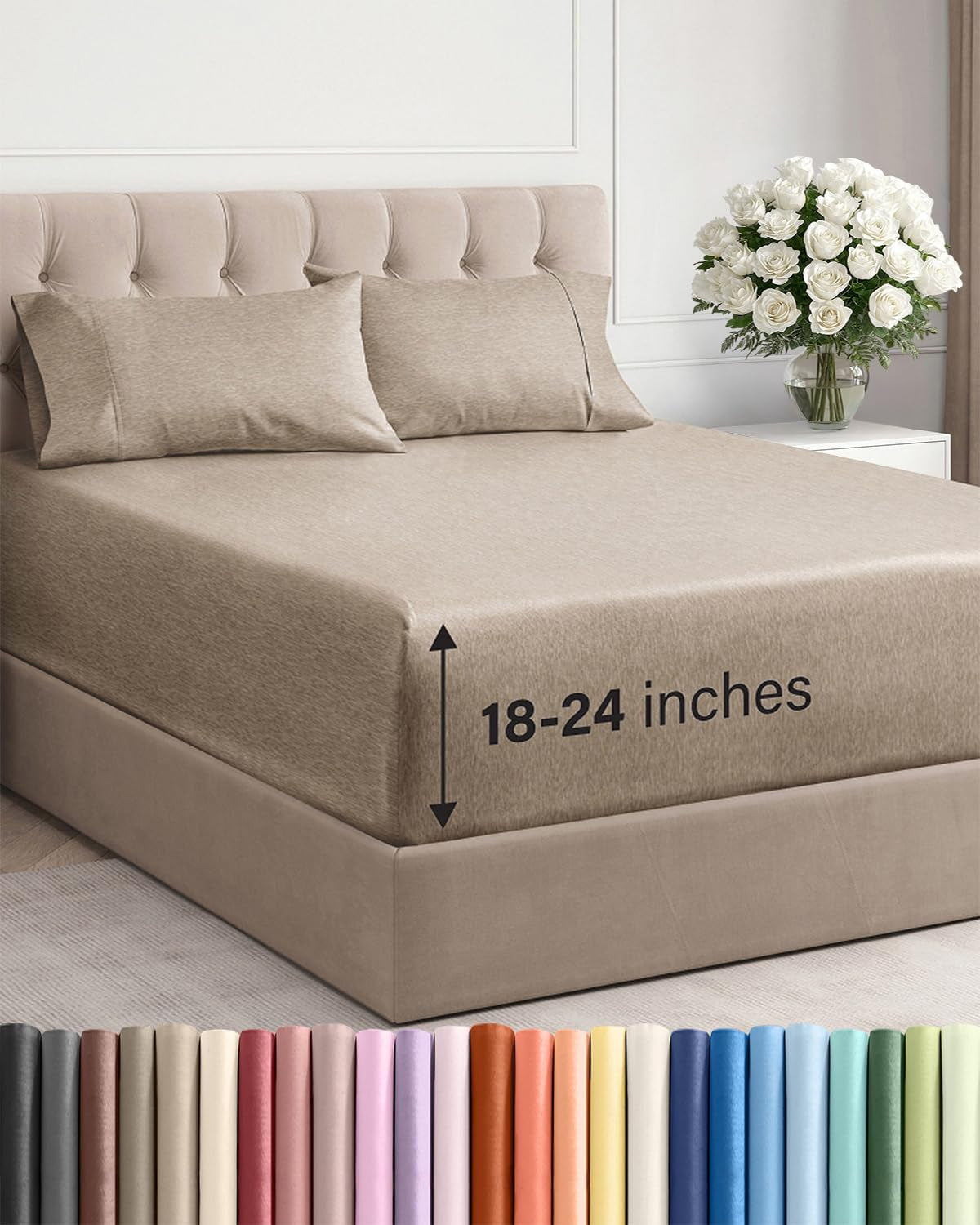 Extra Deep Pocket Sheet Set 4 Piece Breathable Soft Cooling Bedding Wrinkle Free