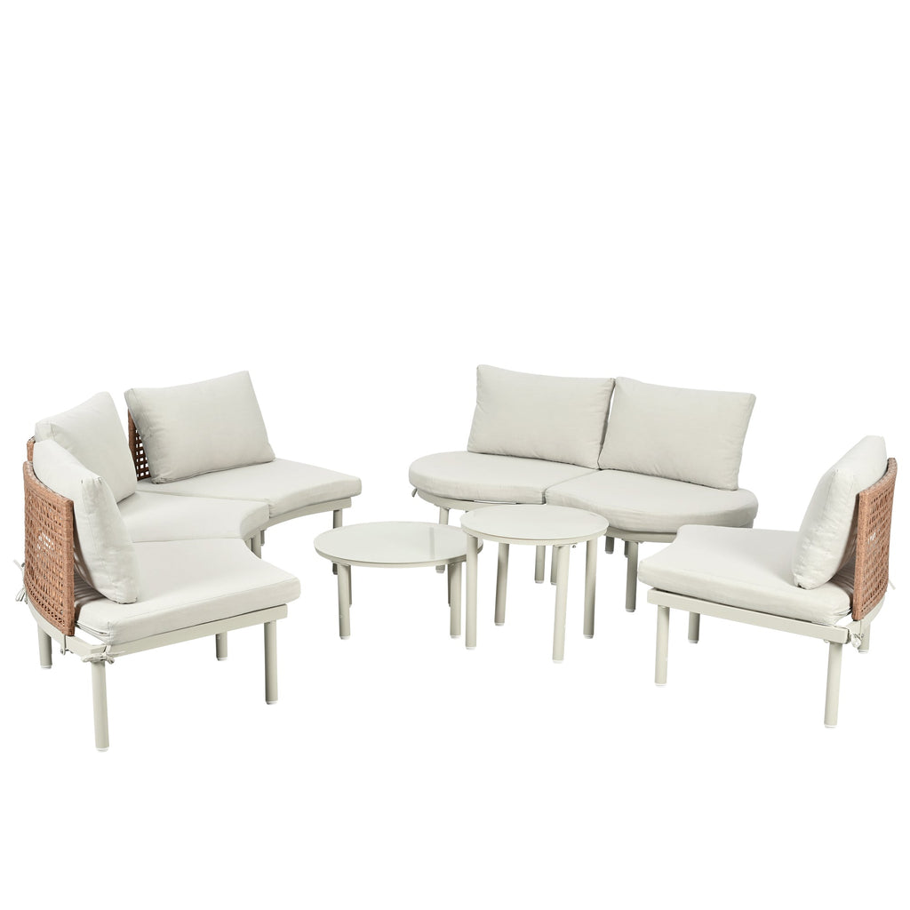 Outdoor Sectional Set PE Wicker Aluminum Beige Half Moon 8 Piece