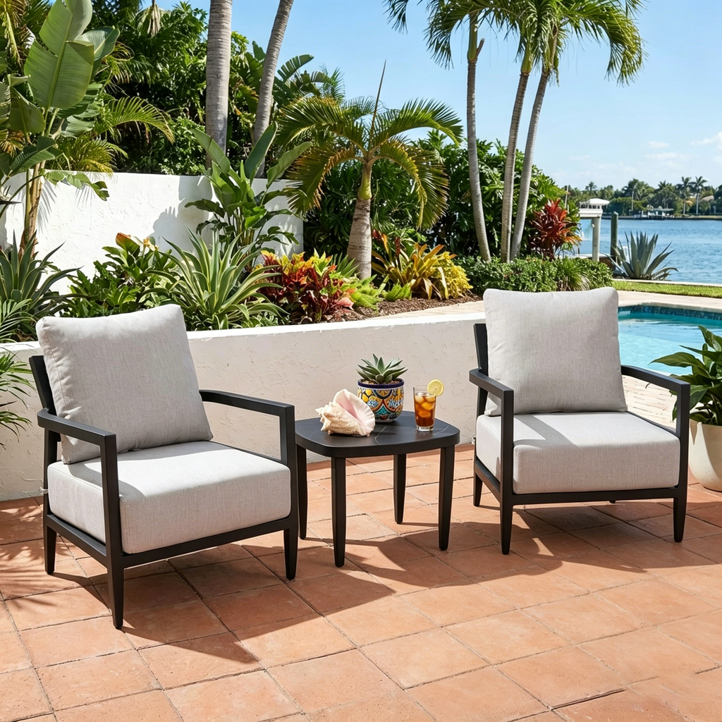 3PC Outdoor Aluminum Patio Set with Sunbrella Cushions