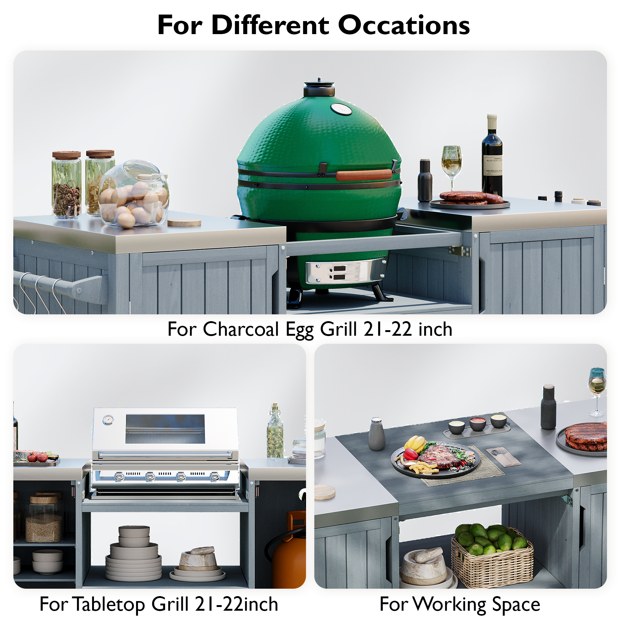 Outdoor Grill Island Cart 66.5" Stainless Steel Tabletop
