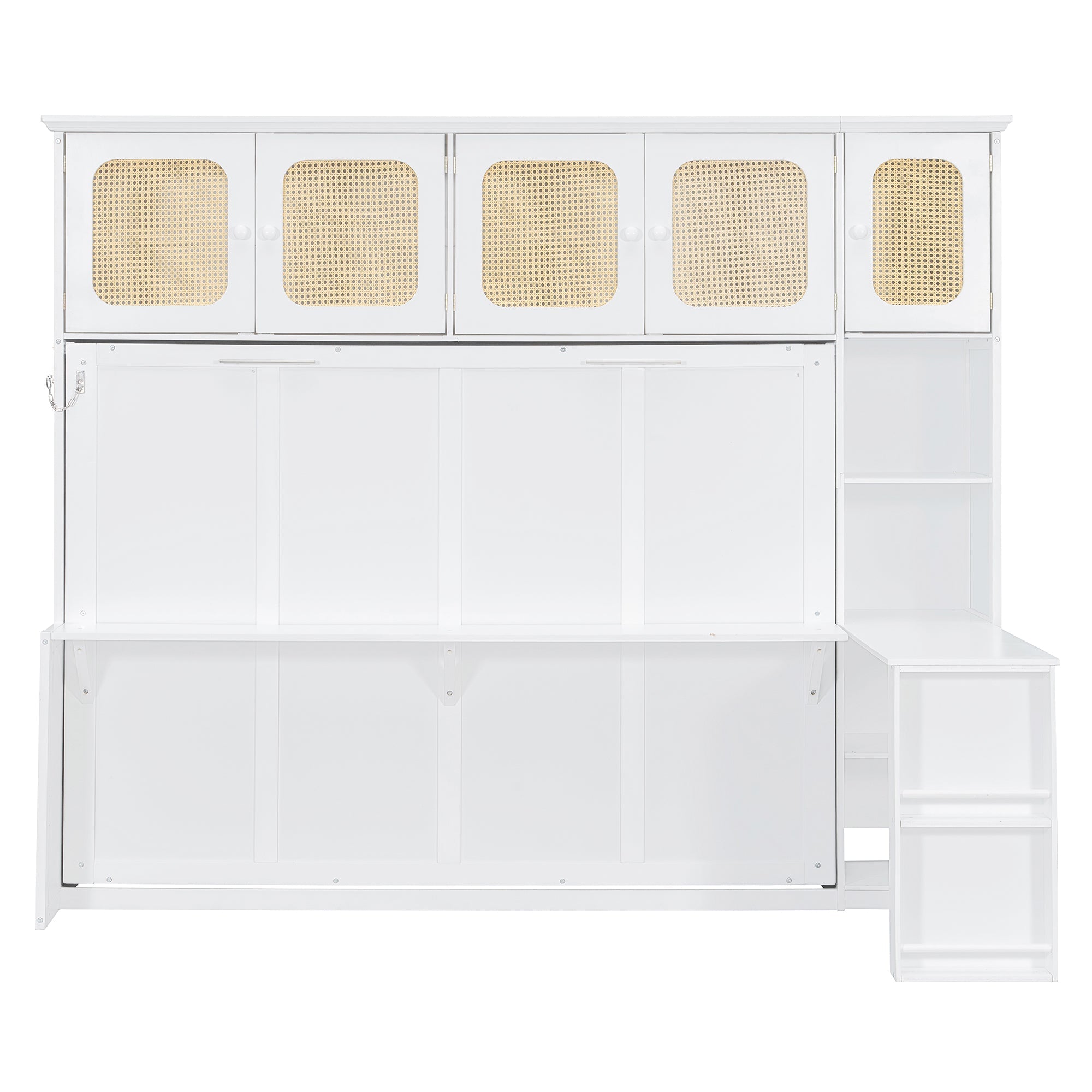 Murphy Bed with Desk and Rattan Cabinets, Warm White