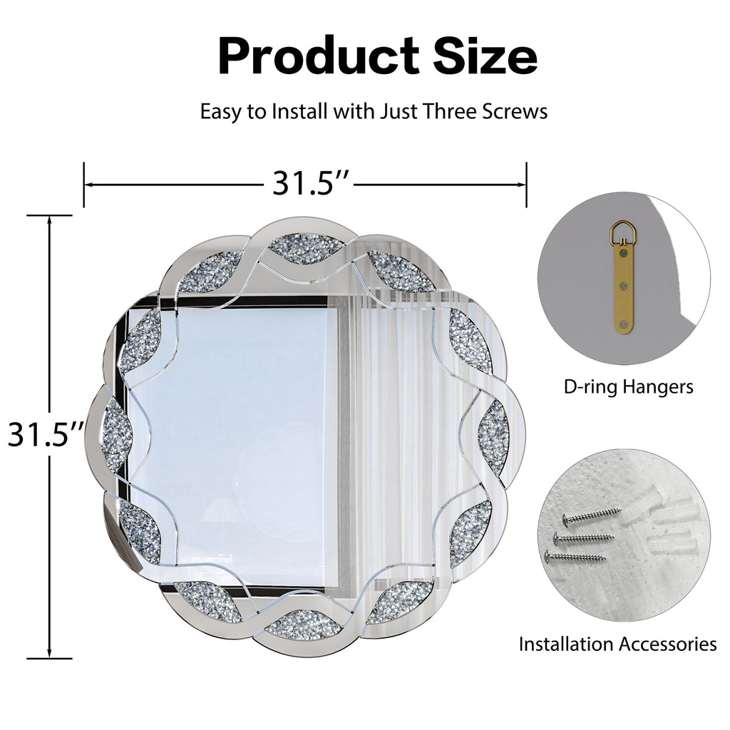 31.5" Silver Wave Diamond Round Wall Mirror