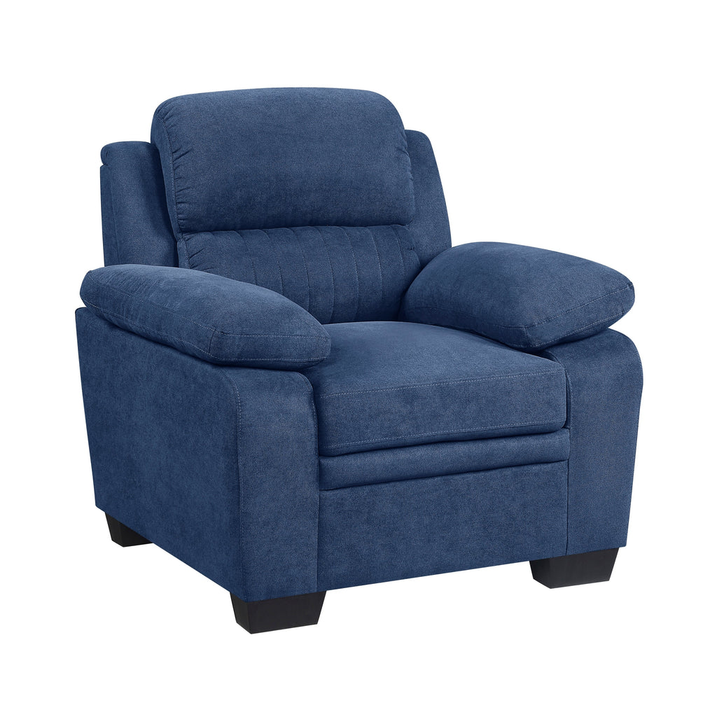 Blue Plush Accent Chair Channel Tufted Solid Wood Frame