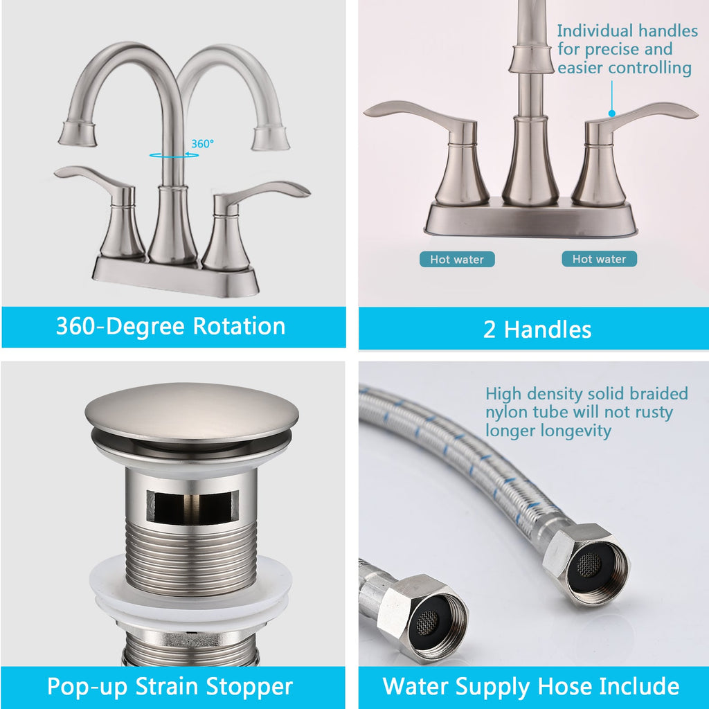 4" Centerset Bathroom Faucet 360 Swivel Spout Brushed Nickel